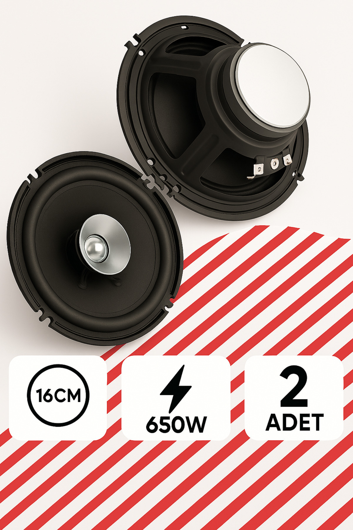 SUNASK Sn-1697 650 Watt 16cm Araba Oto Hoparlör Paket İçeriği 2 Adet