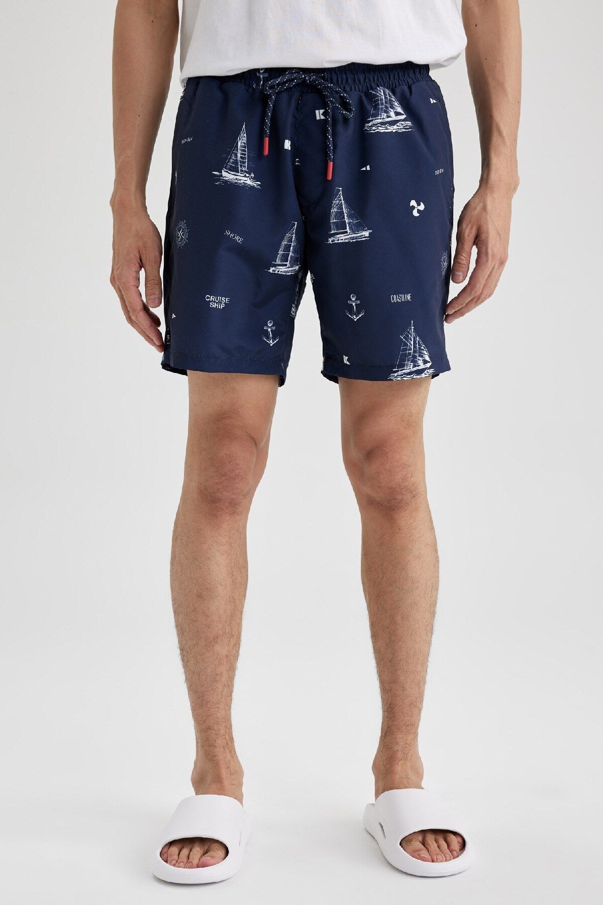 DeFacto-Regular Fit Patterned Mesh Lined Short Length Swim Shorts M8344Az23Hs 4