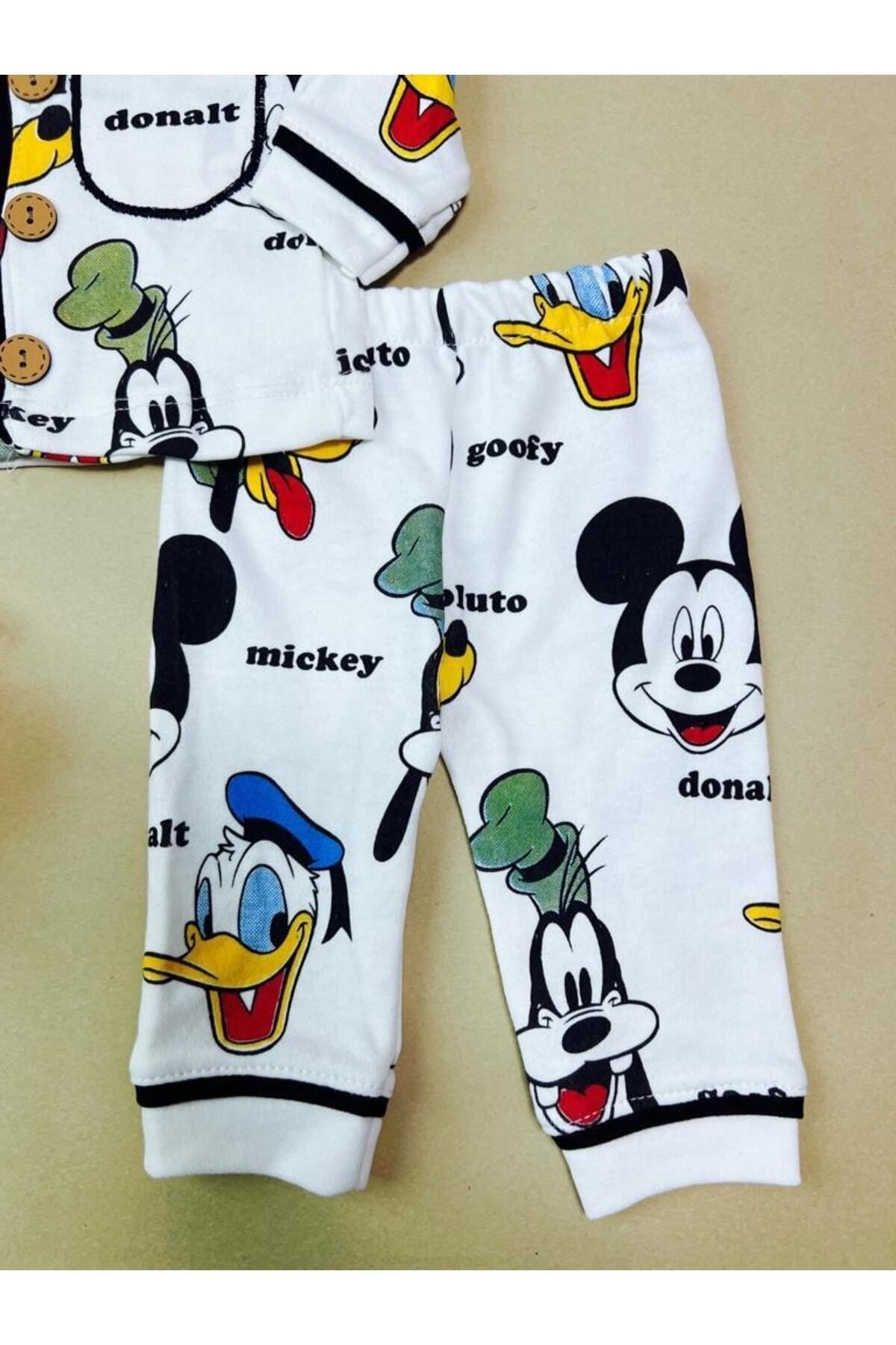 Sparrow Laurel-Unisex Baby Pluto & Mickey Printed Top and Bottom Nightgown Set, Front Buttoned Pajama Set (6-24 Months) 5