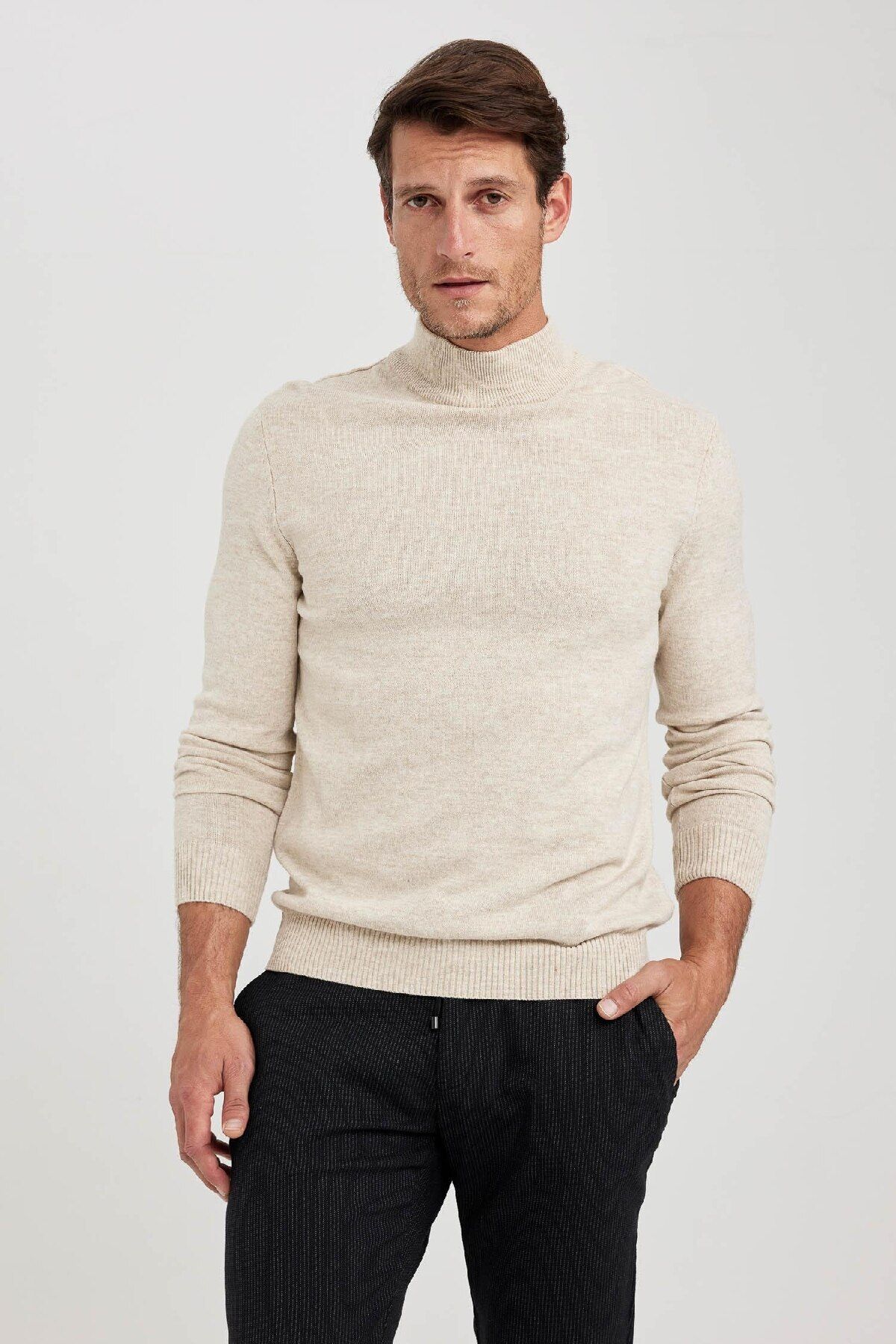 DeFacto-Pulover de bază, solid, cu jumătate de gât țesut, slim fit R1127az23wn 5