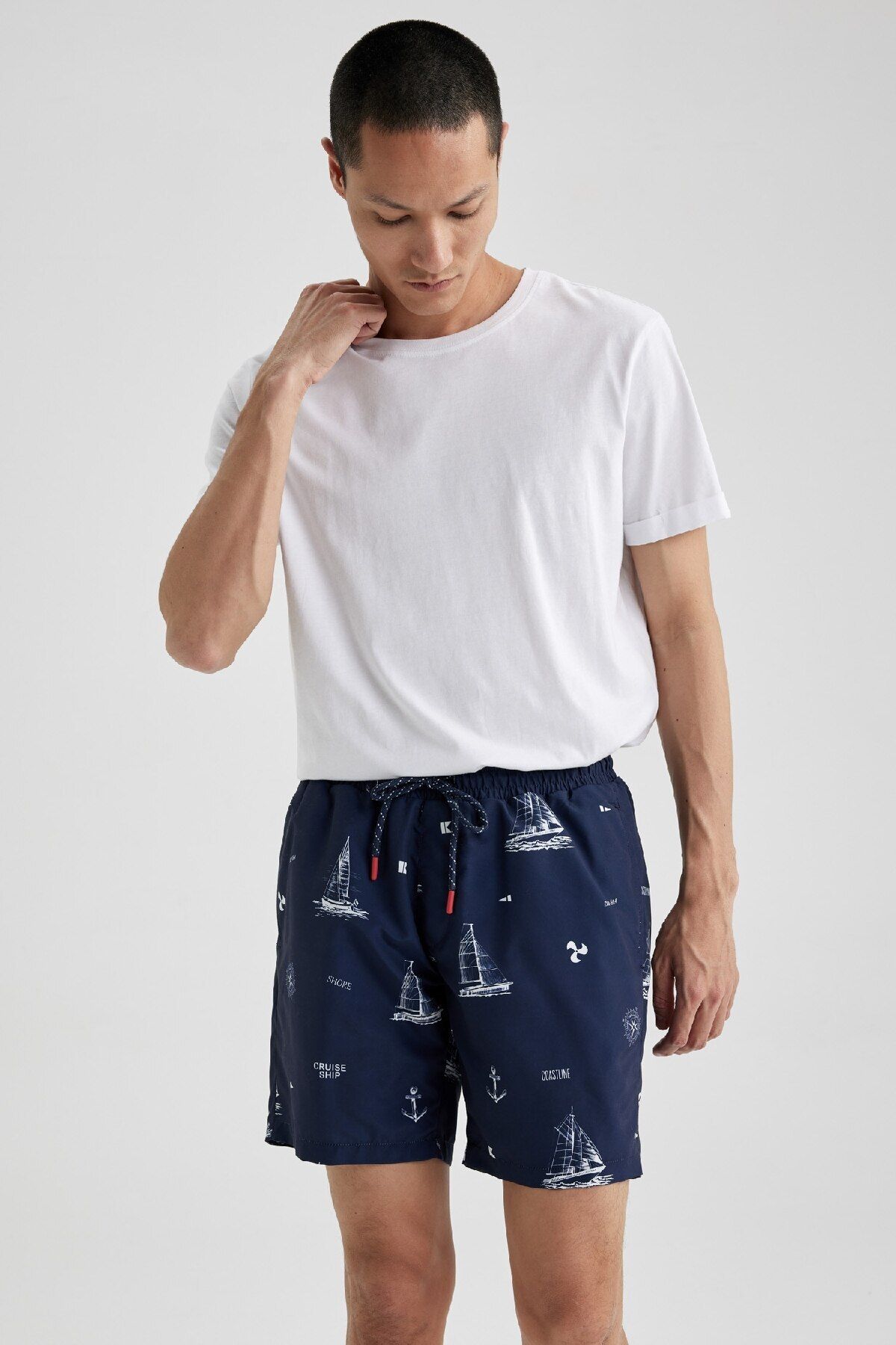 DeFacto-Regular Fit Patterned Mesh Lined Short Length Swim Shorts M8344Az23Hs 3