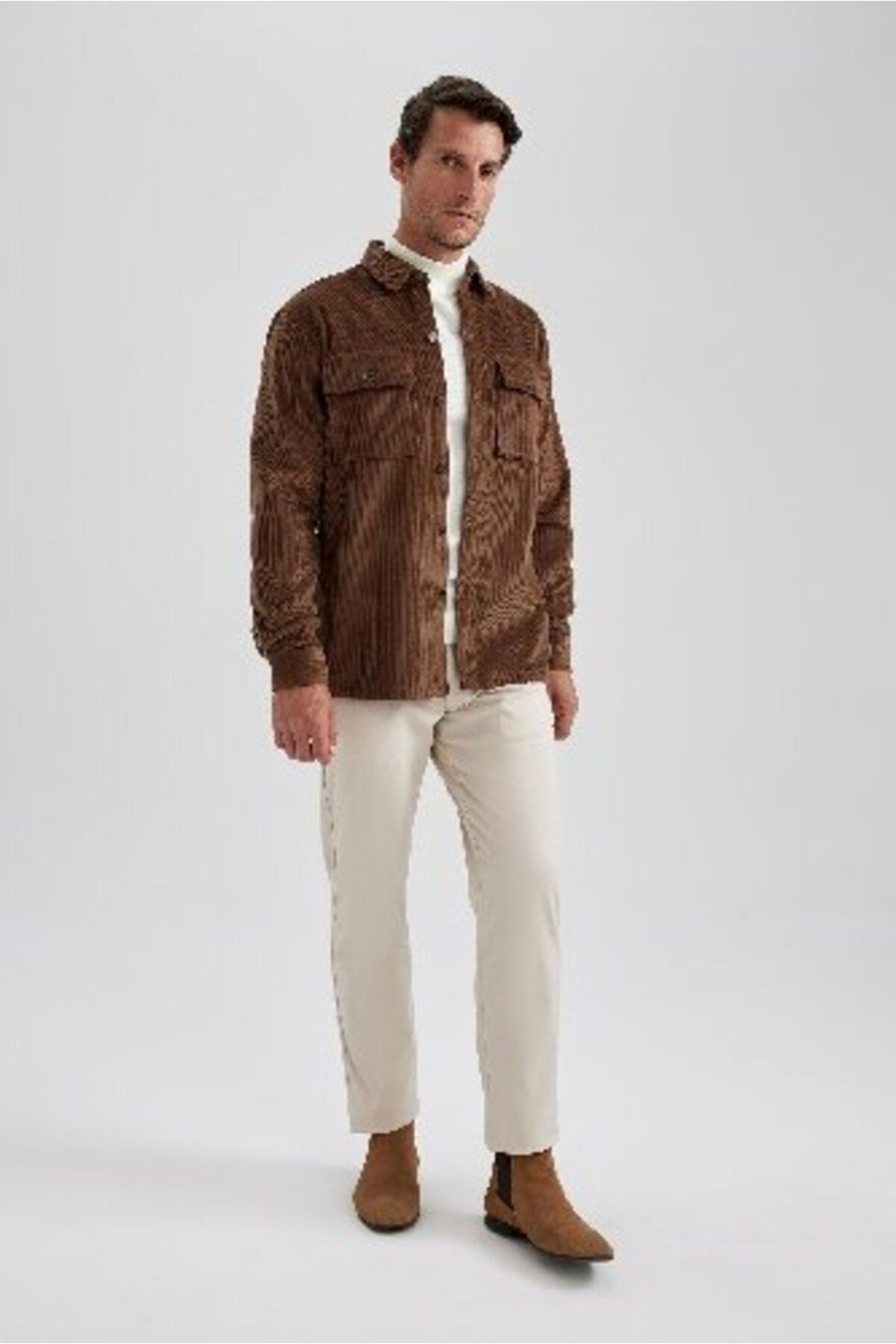 DeFacto-Cord-Langarmshirtjacke mit normaler Passform und Polokragen A7978ax23au 5