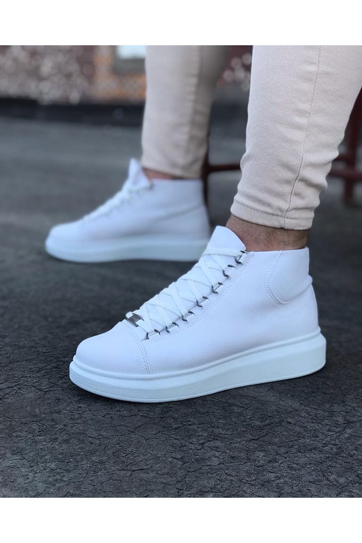 ZAGA Prime WG032 Beyaz Bağcıklı Sneakers Yarım Bilek Bot
