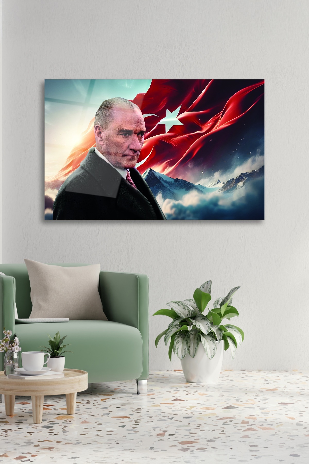 Türk Bayrağı Ve Atatürk Cam Tablo-3 görsel 2