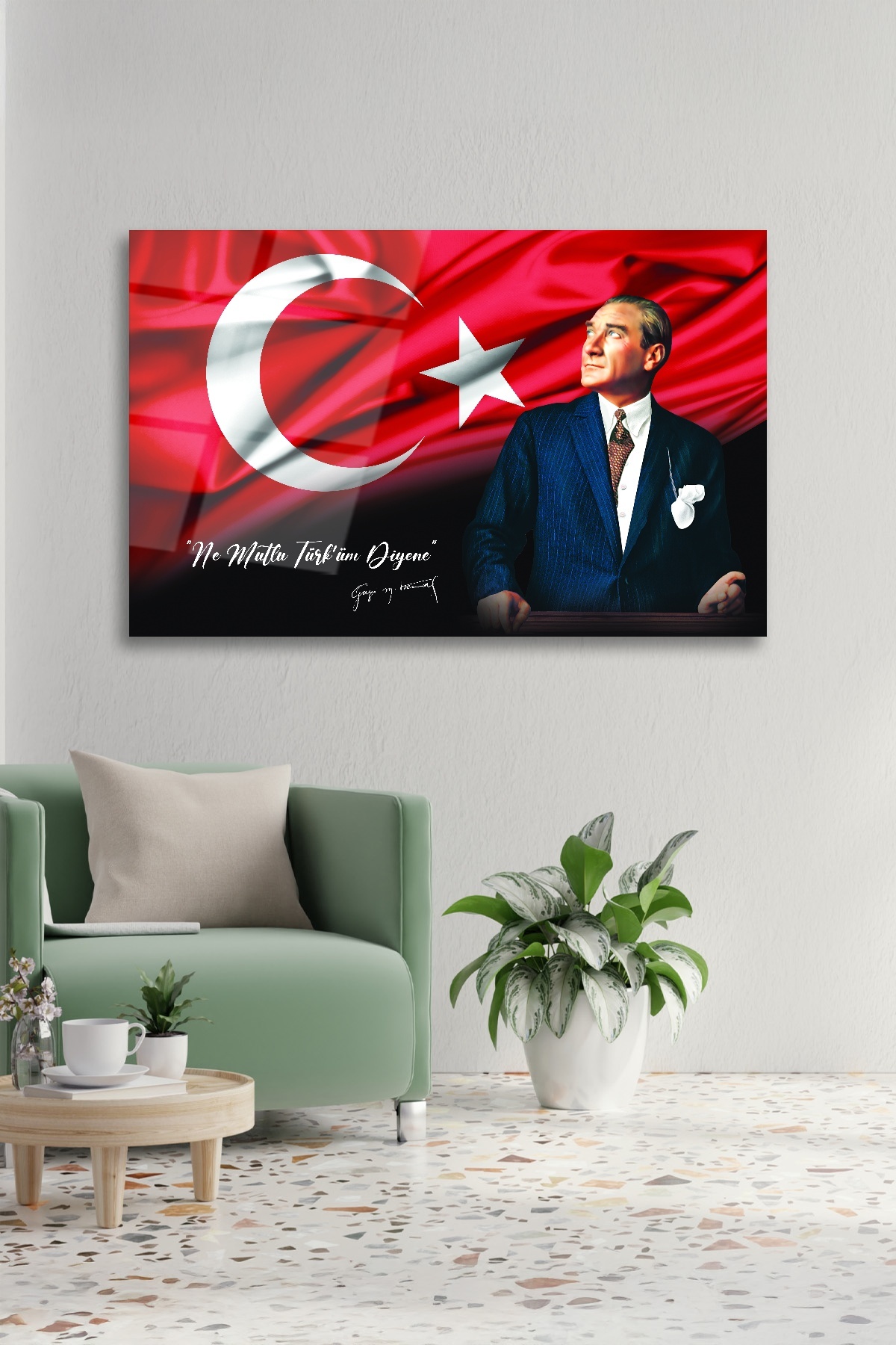Türk Bayrağı Ve Atatürk Cam Tablo-1 görsel 2