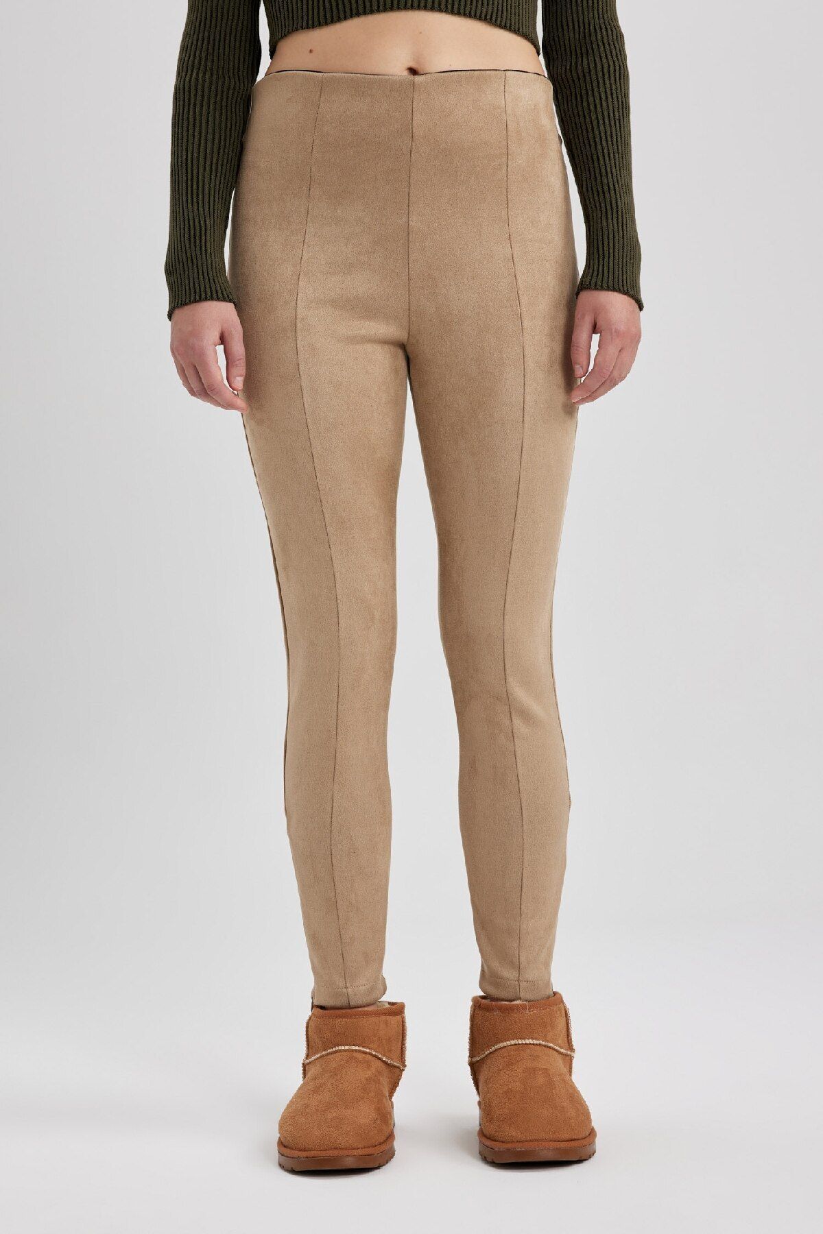 DeFacto-Legginsy z wysokim stanem, proste, zamszowe, długie B7274Ax23Wn 3