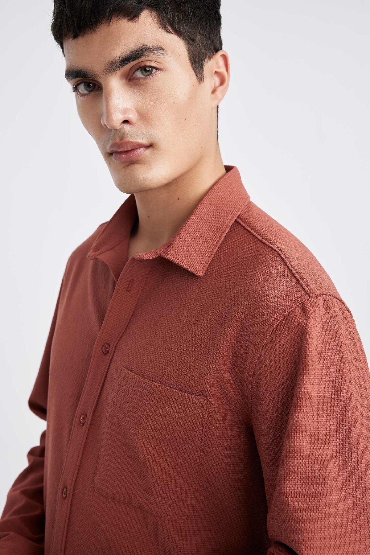 Regular Fit Polo Yaka Krinkıl Basic Düz Uzun Kollu Gömlek B6484ax24sp - 7