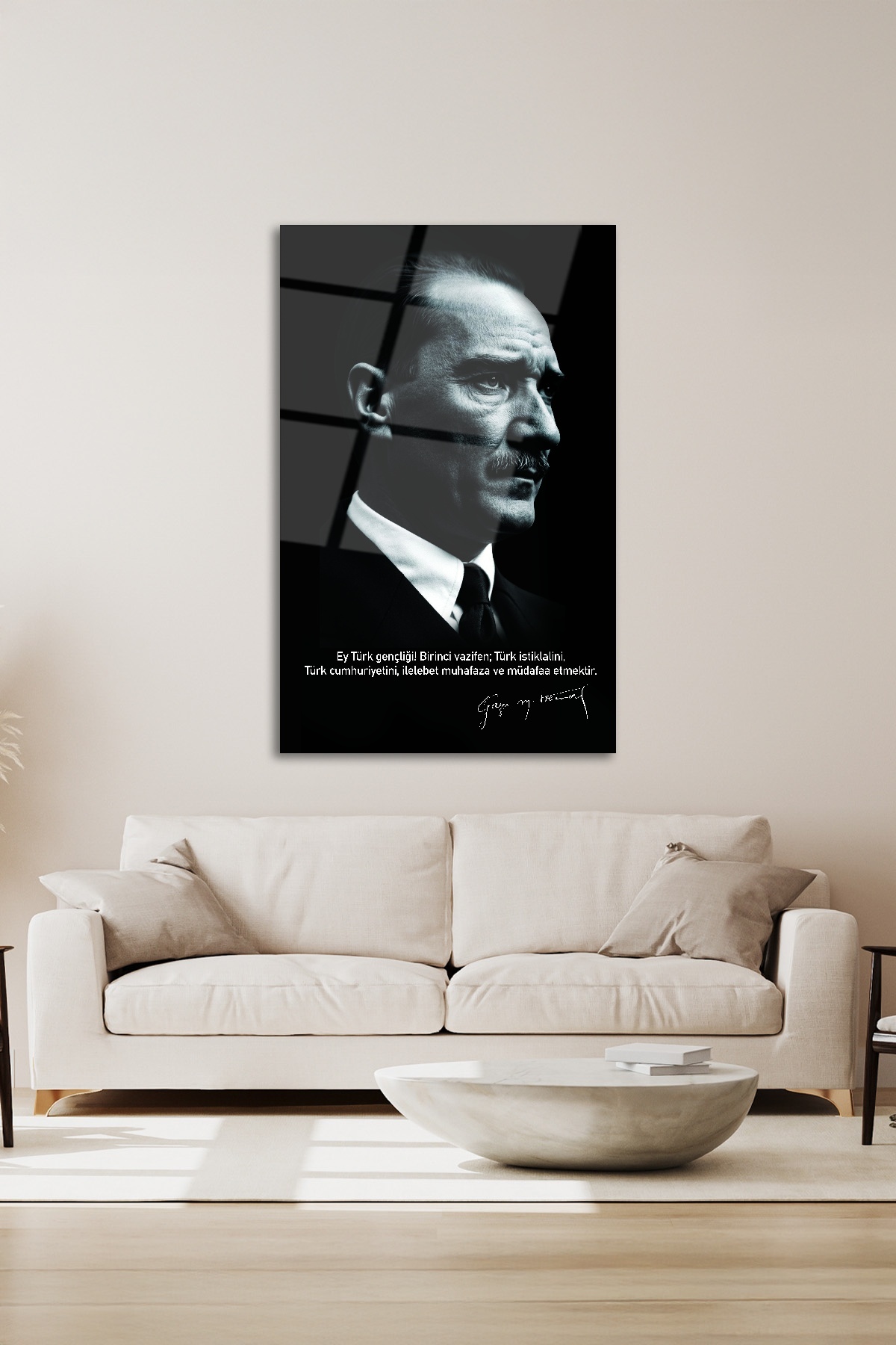 SİYAH BEYAZ ATATÜRK CAM TABLO görsel 4
