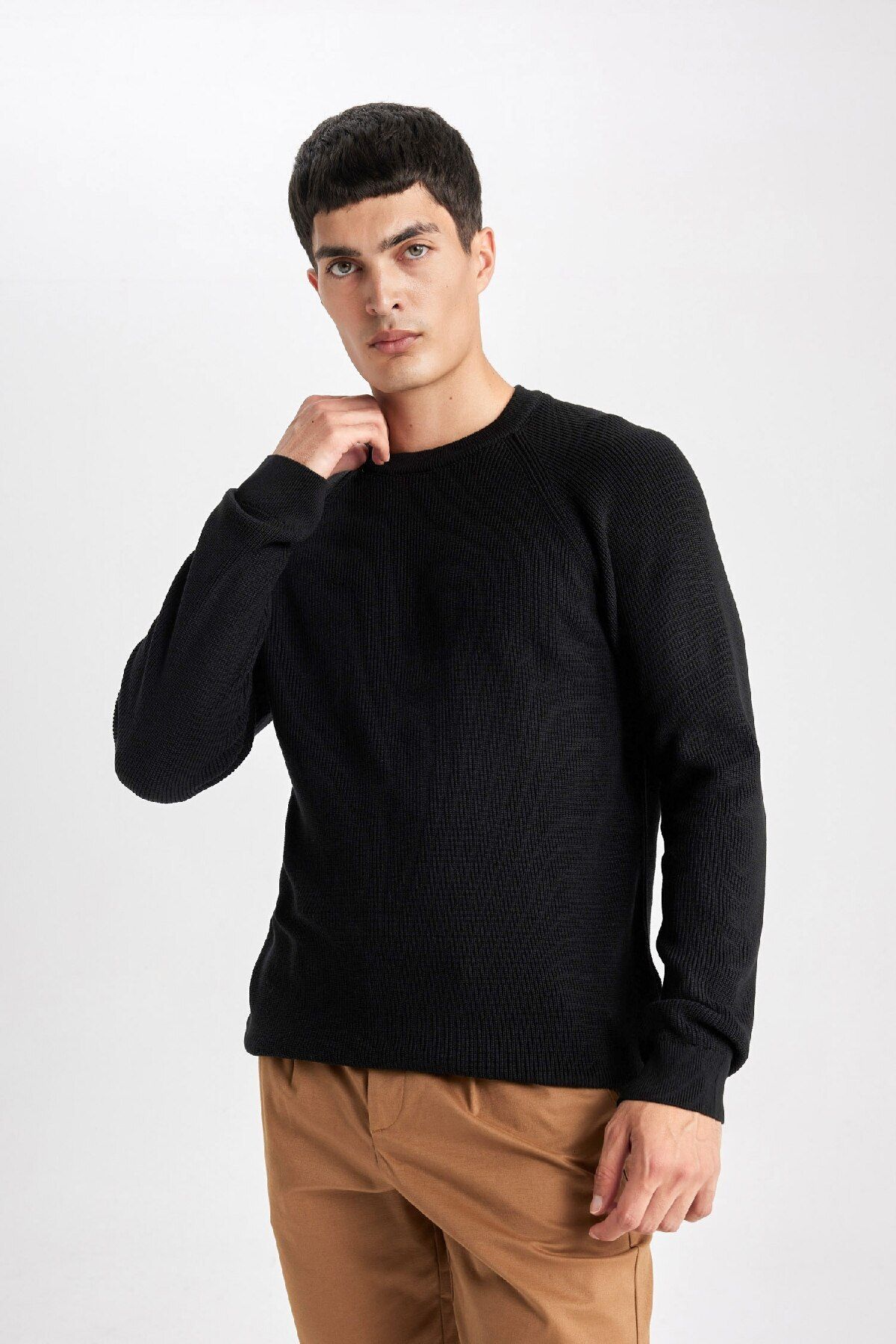 DeFacto-Standard-Passform, normaler Schnitt, Rundhalsausschnitt, Basic, einfarbig, Strickpullover A8458ax24sp 4