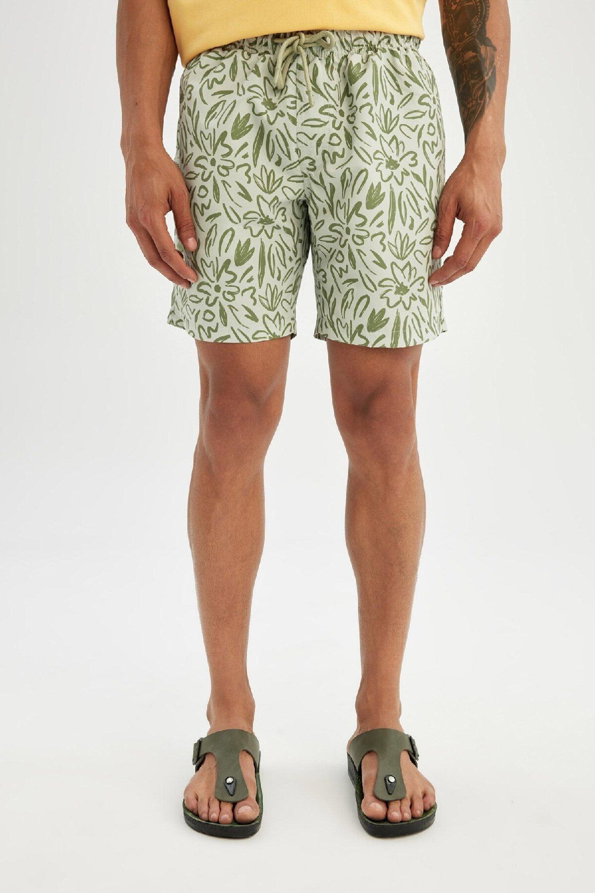 DeFacto-Regular Fit Patterned Mesh Lined Short Length Swim Shorts B7547Ax24Hs 4