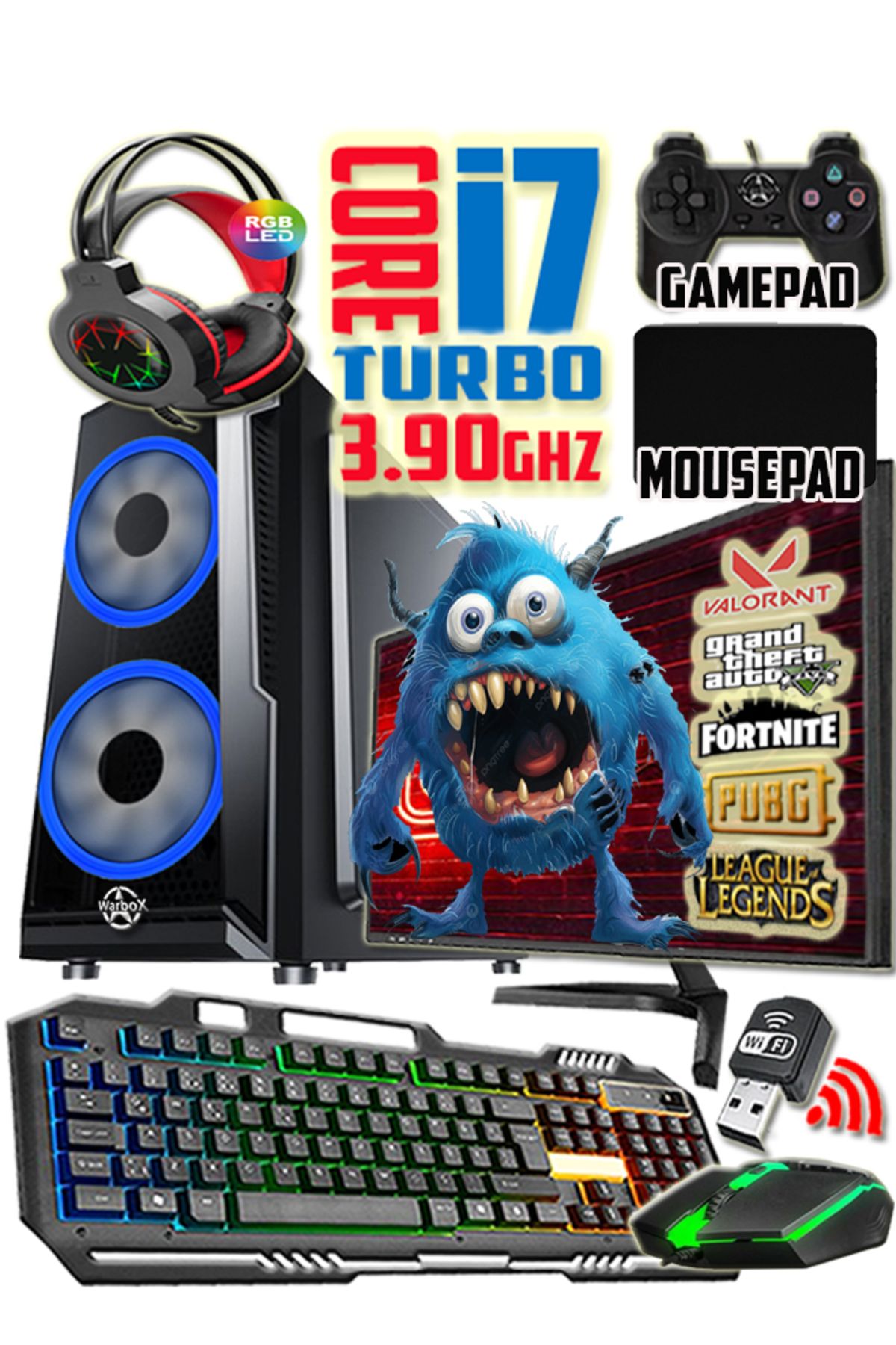 Camer I7 Turbo:3.90ghz 16gb Ram 240gb Ssd 250gb Hdd R7 240-4gb E.kartı 24" Monitör Gaming Pc