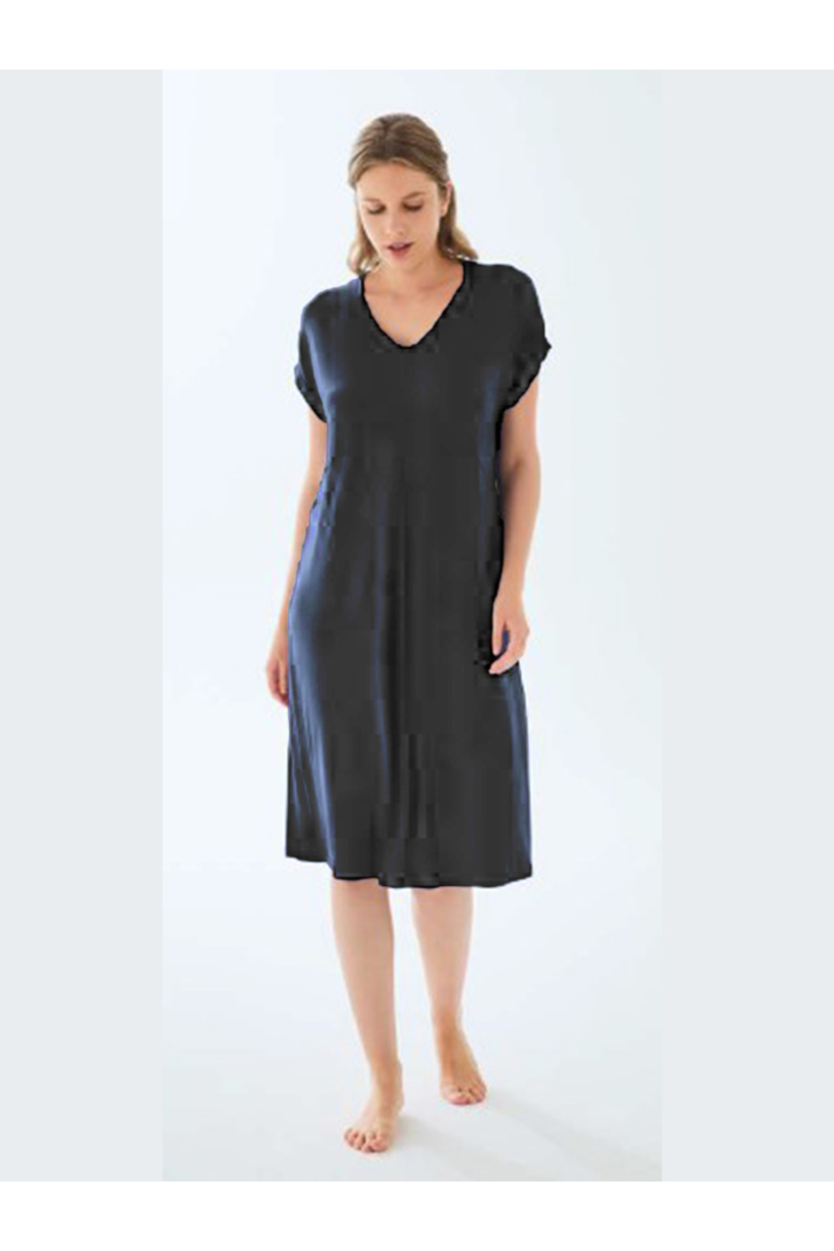 Edam İç Giyim Kadın Kısa Kol V Yaka Gecelik