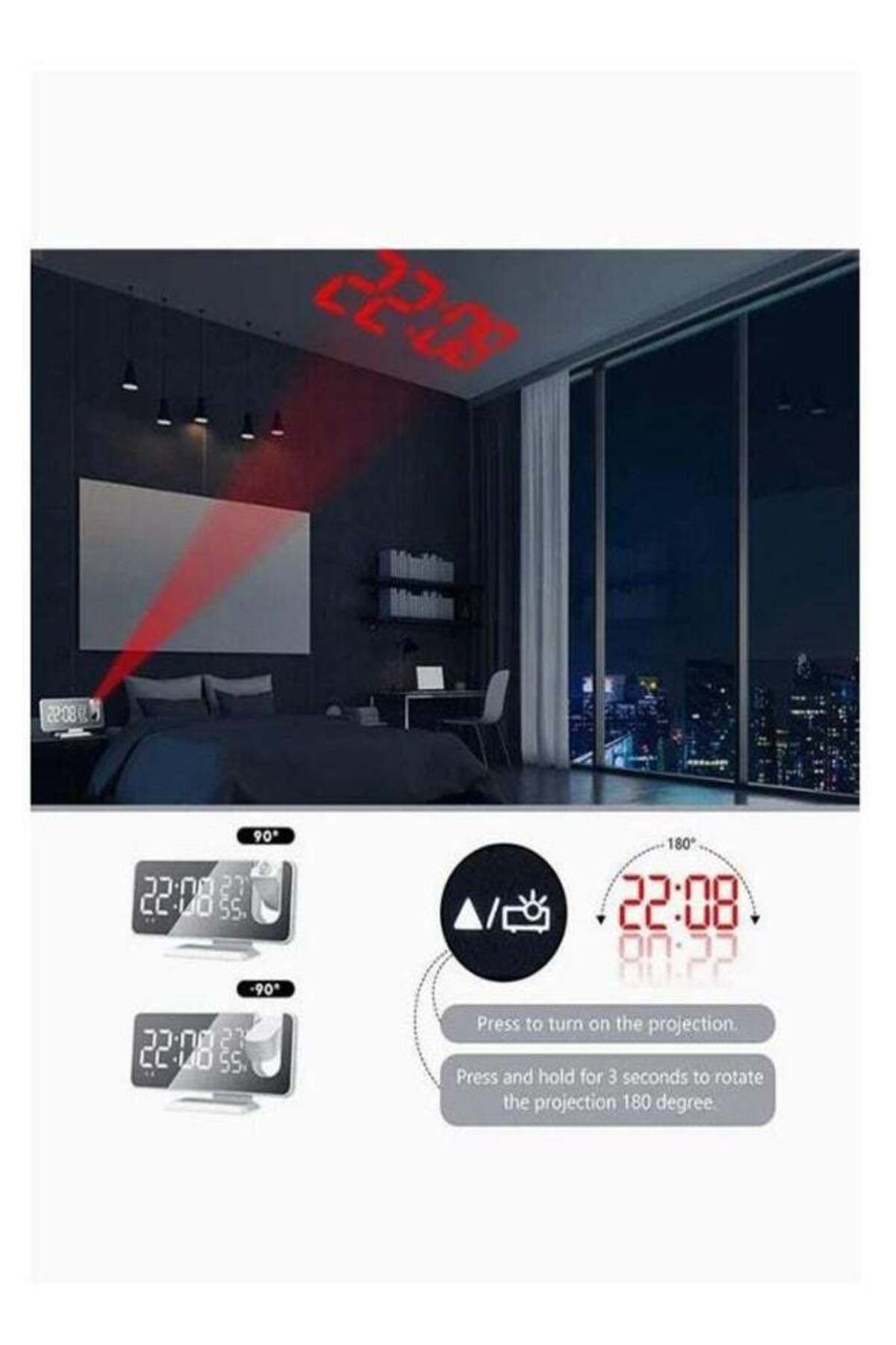 COOYA-Led Mirror Digital Alarm Clock,ajustable Projection & Brightness Control,two Clocks,for Office 5