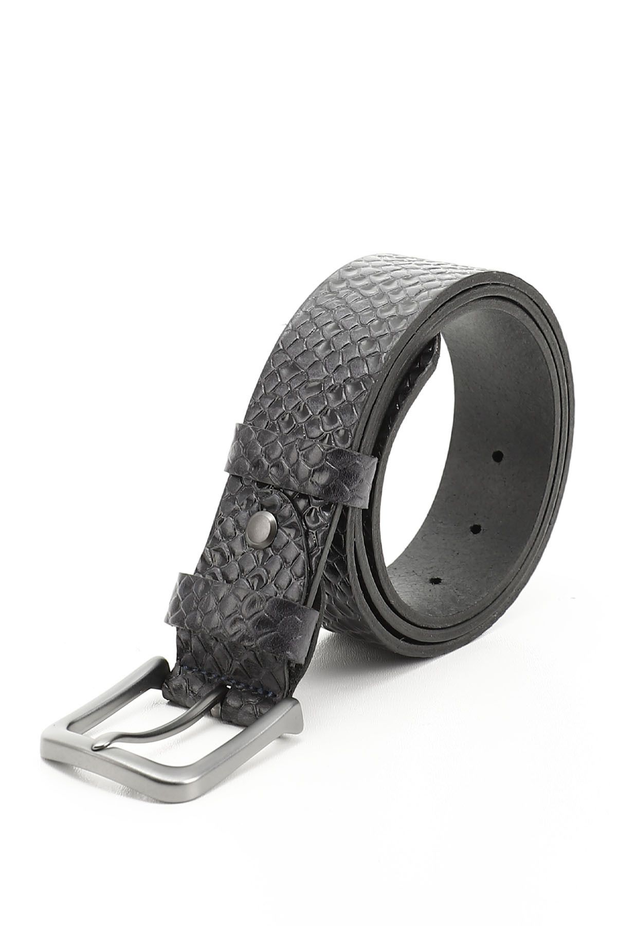 GÖNDERİ(R)-Navy Blue Antique Gön Genuine Leather Men's Belt 14075 2