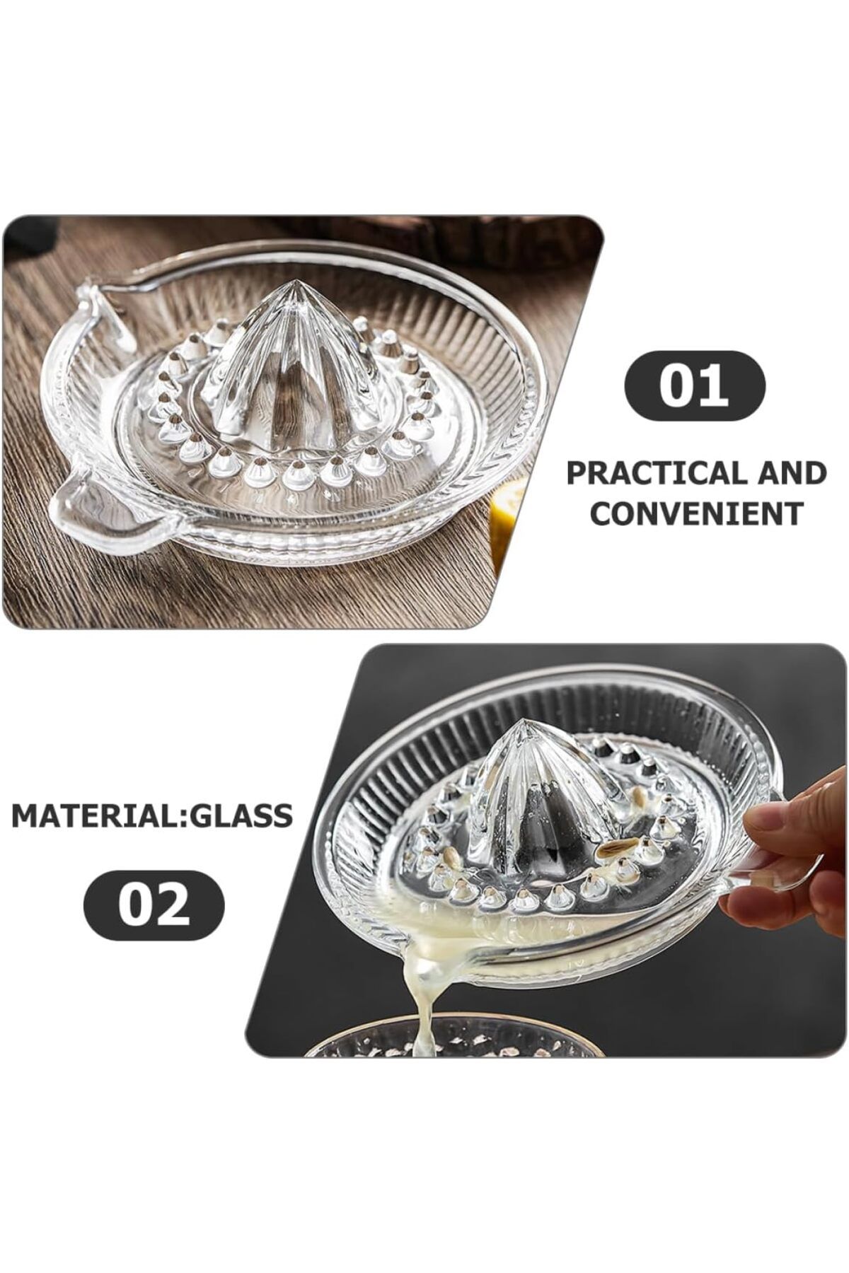 COOYA-Manual Glass Citrus Juicer,Portable,Easy to Clean,Pointy Design,Super Smooth Results,16x6 cm 3
