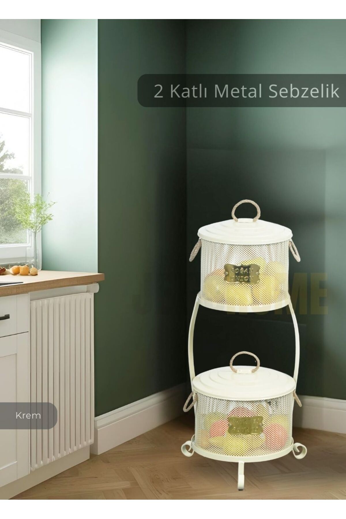 Jet's Home Patates Soğan Kovası 2 Katlı Sebzelik Paslanmaz Organizer Patates Soğan Sepeti Krem
