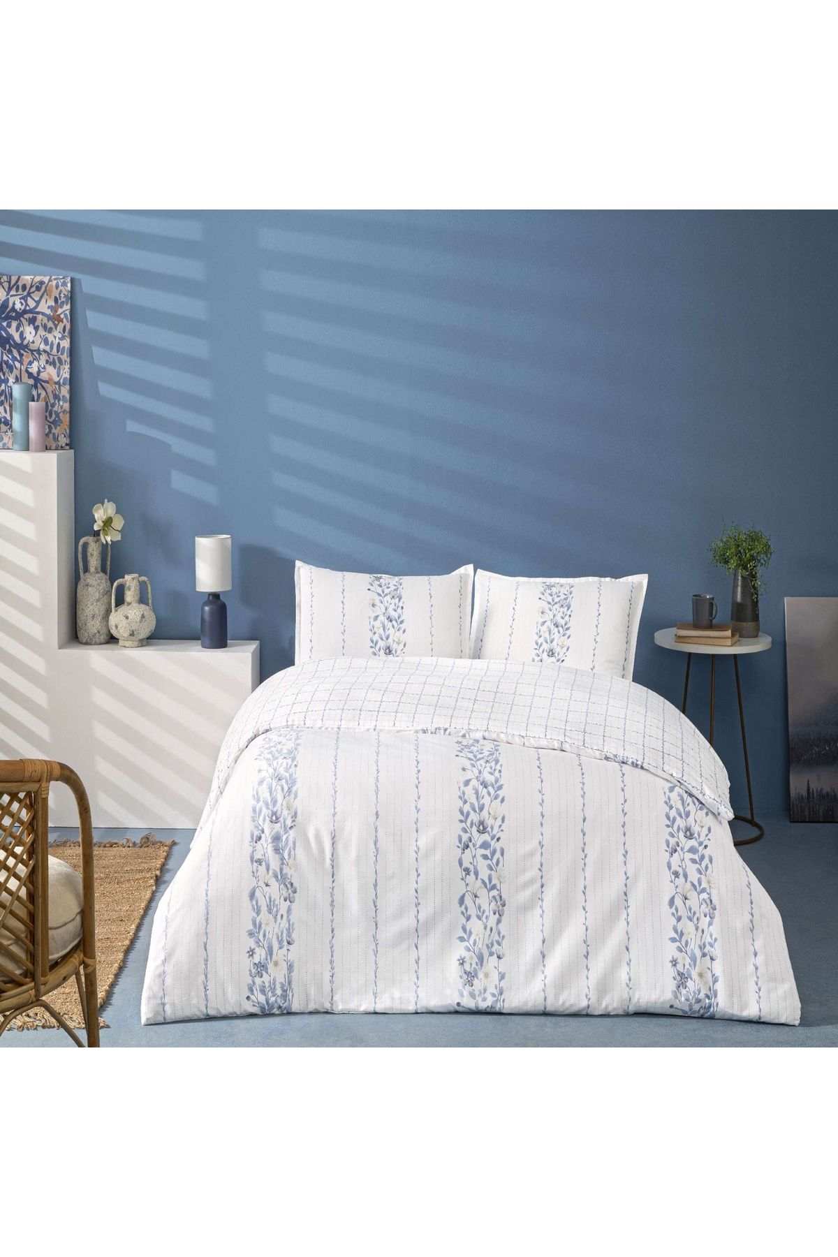 Linens-Set cuvertură dublă din satin de bumbac Allday Pearl Albastru 3