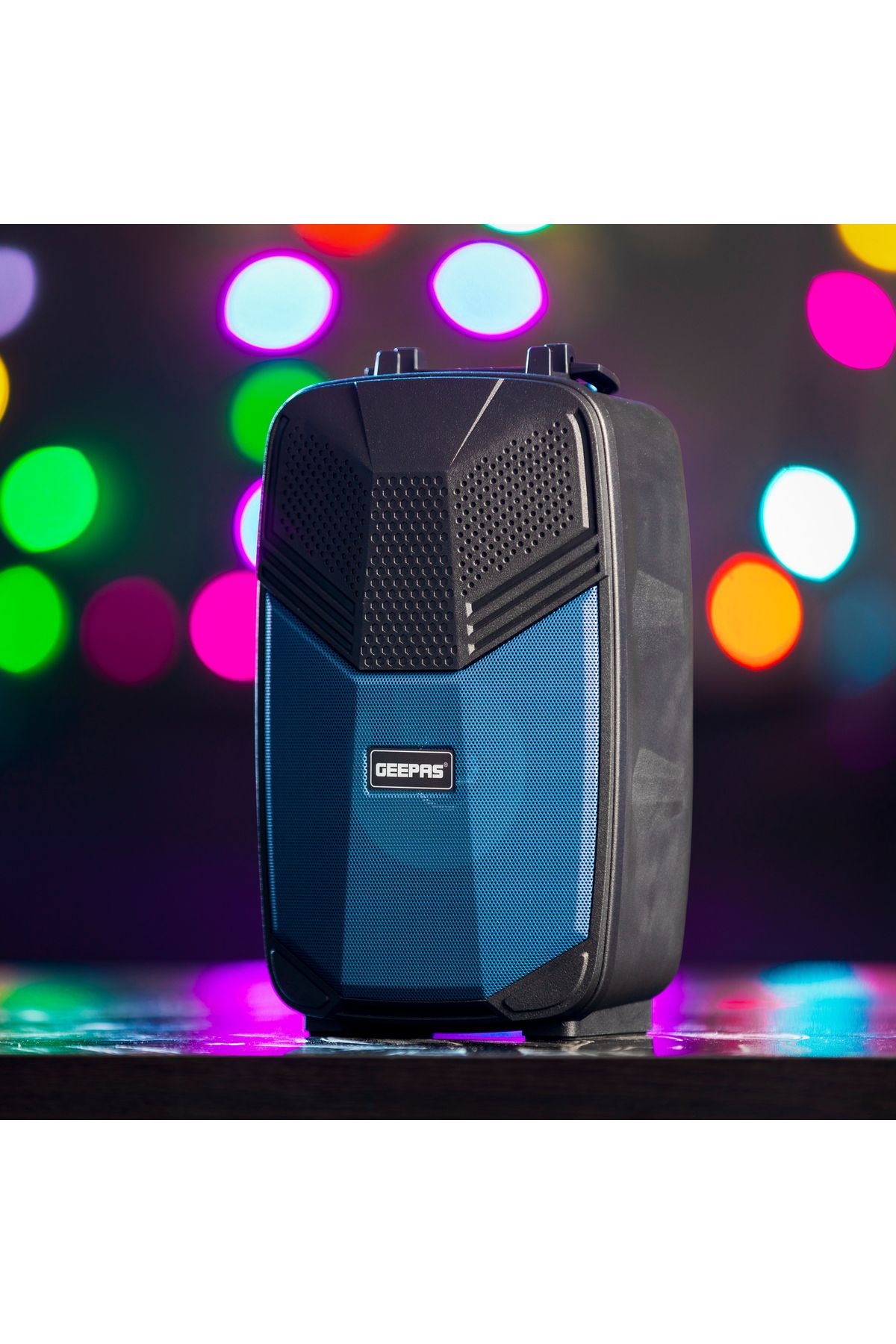 Geepas-Portable Bluetooth Speaker, USB/ TF/ FM/ AUX-IN| Dazzle LED Light |With Microphone | GMS11156 4