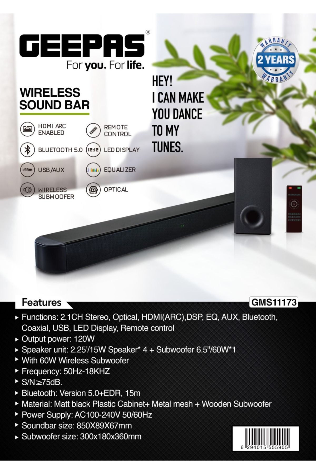Geepas-مكبر صوت لاسلكي | USB/AUX/بلوتوث/HDMI مع جهاز تحكم عن بعد وشاشة LED GMS11172 2