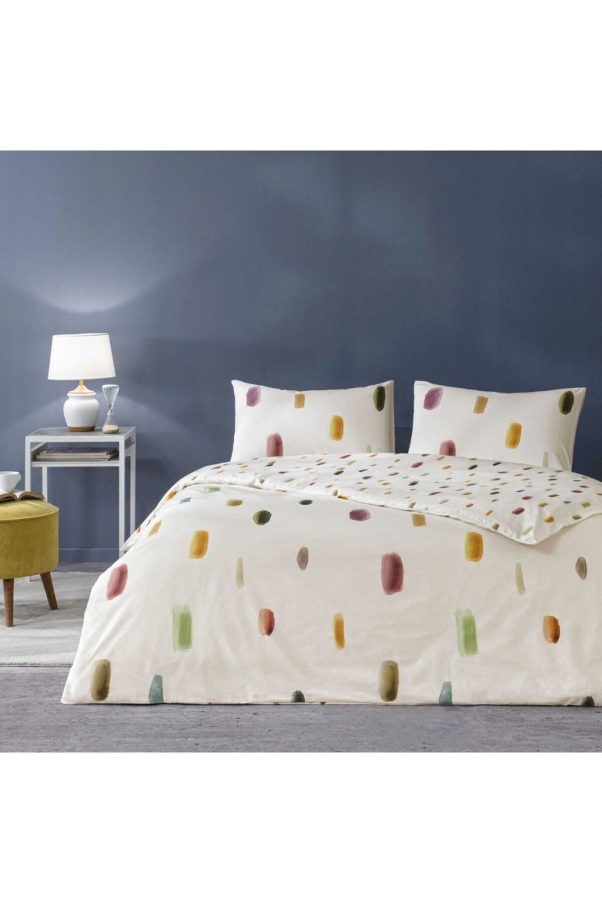 Taç-Double bed linen with elastic, 100% cotton ranforce, abstract pattern, Taç, Julian Cream 1
