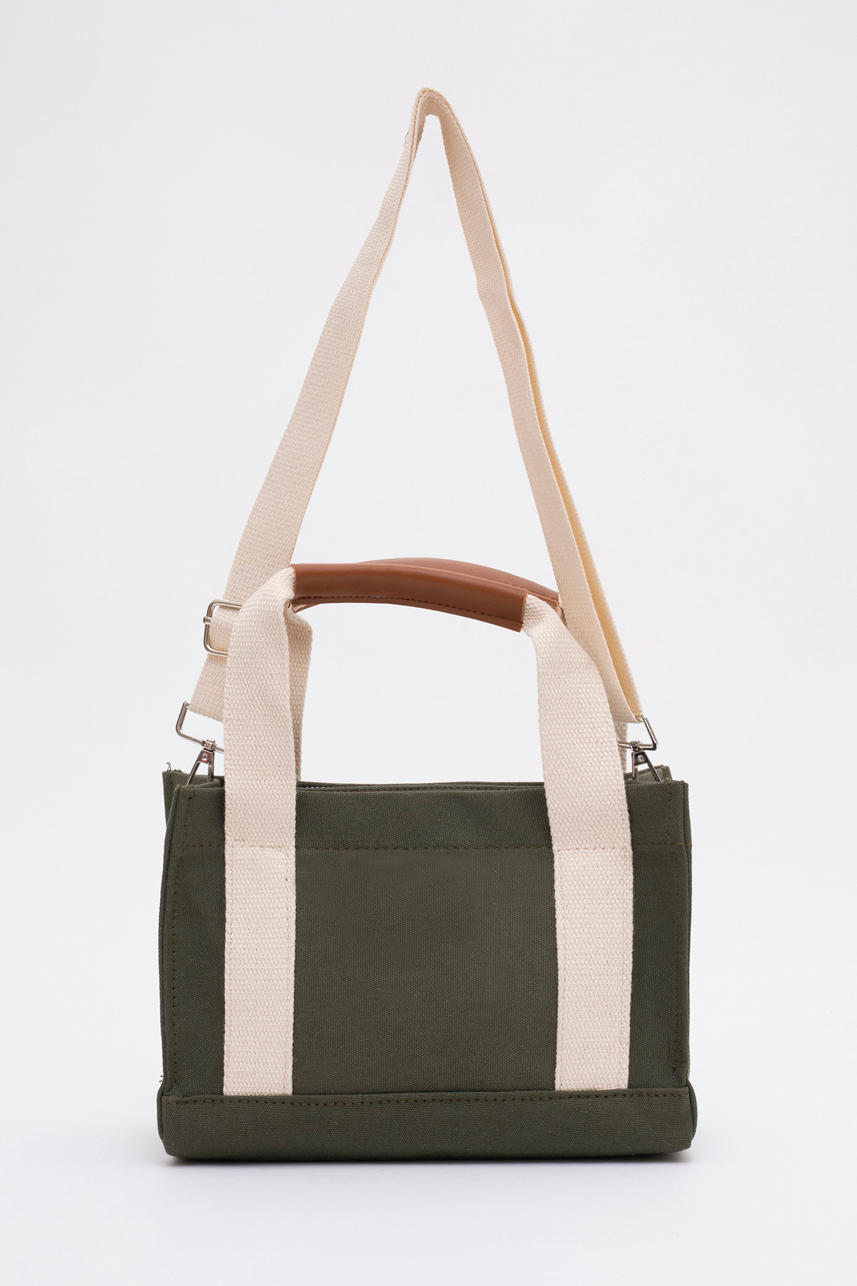SHAKA-Khaki Green Shk138 2 Compartment Canvas Fabric Adjustable Strap Zippered Hand, Arm and Shoulder Bag U:17 4