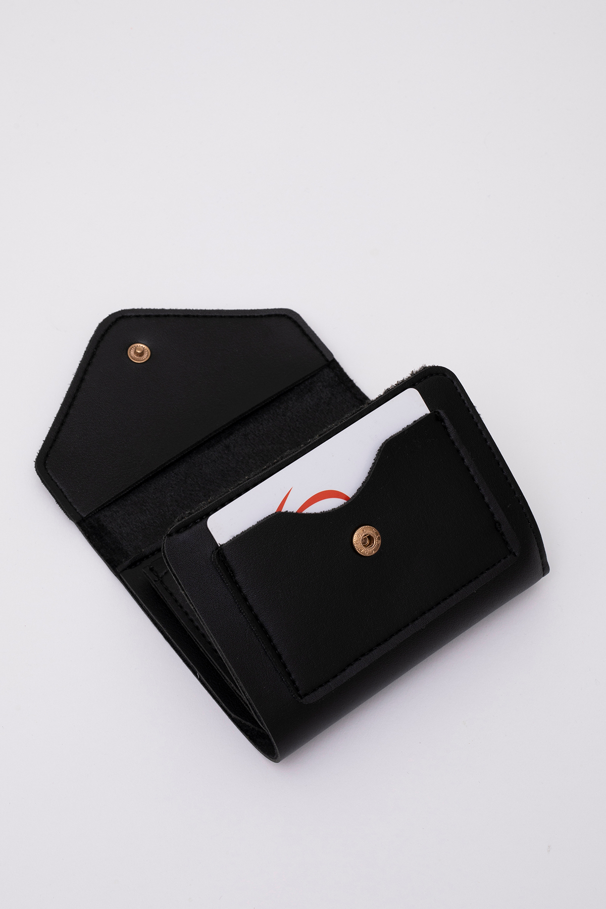 Shaka  Siyah SHK67 Suni Deri Bozuk Ve Kağıt Para Bölmeli Çıtçıtlı Kartlıklı Zarf Model Cepli Cüzdan - Görsel 3