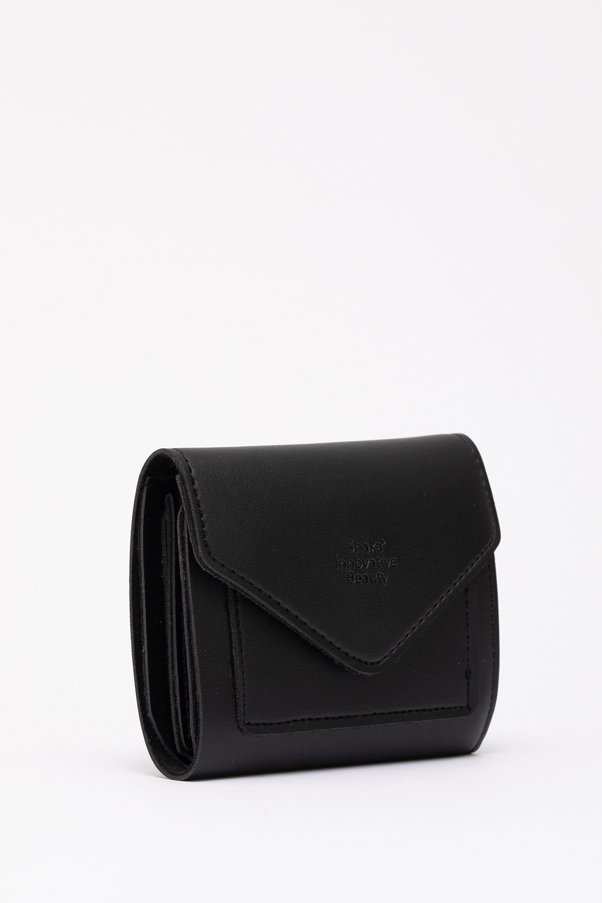 Shaka  Siyah SHK67 Suni Deri Bozuk Ve Kağıt Para Bölmeli Çıtçıtlı Kartlıklı Zarf Model Cepli Cüzdan - Görsel 2