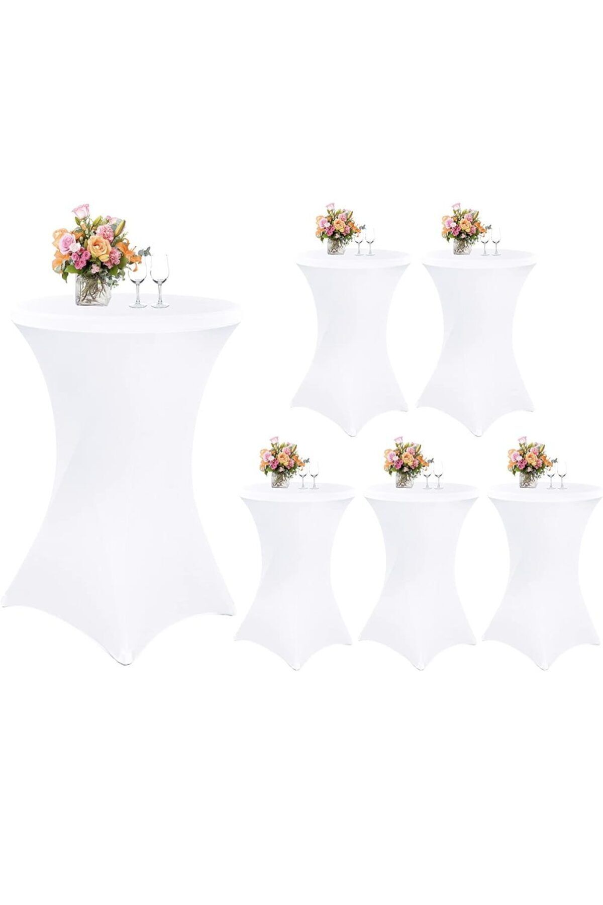 Quasar & Co. Set 6 Huse Masa Evenimente,elastice,pentru Masa Cocktail,d75-85cm,h110-120cm,alb - One Size