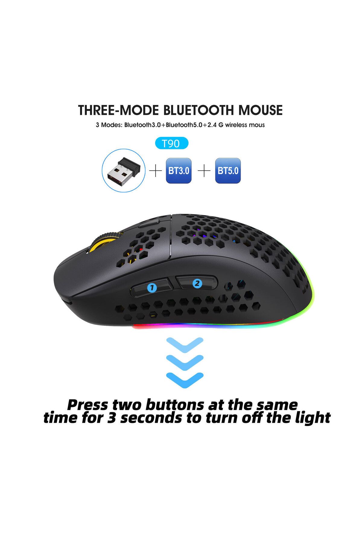 FlashHawk-Wireless Bluetooth Gaming Mouse Rgb Lighting Mouse with 4 Adjustable DPI for Desktop Laptop Black 2