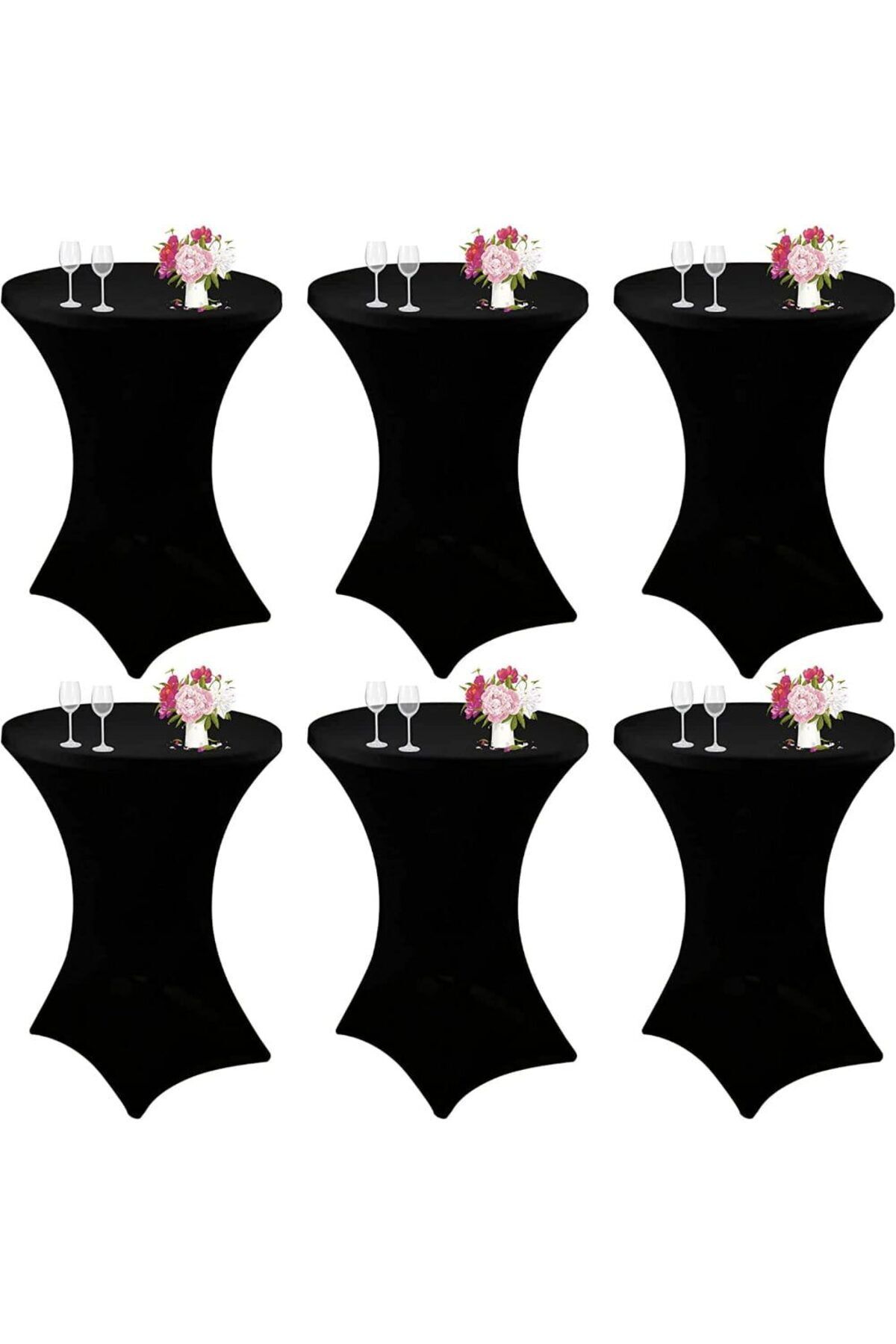 Quasar & Co. Set 6 Huse Masa Evenimente,elastice,pentru Masa Cocktail,d75-85cm,h110-120cm,negru - One Size