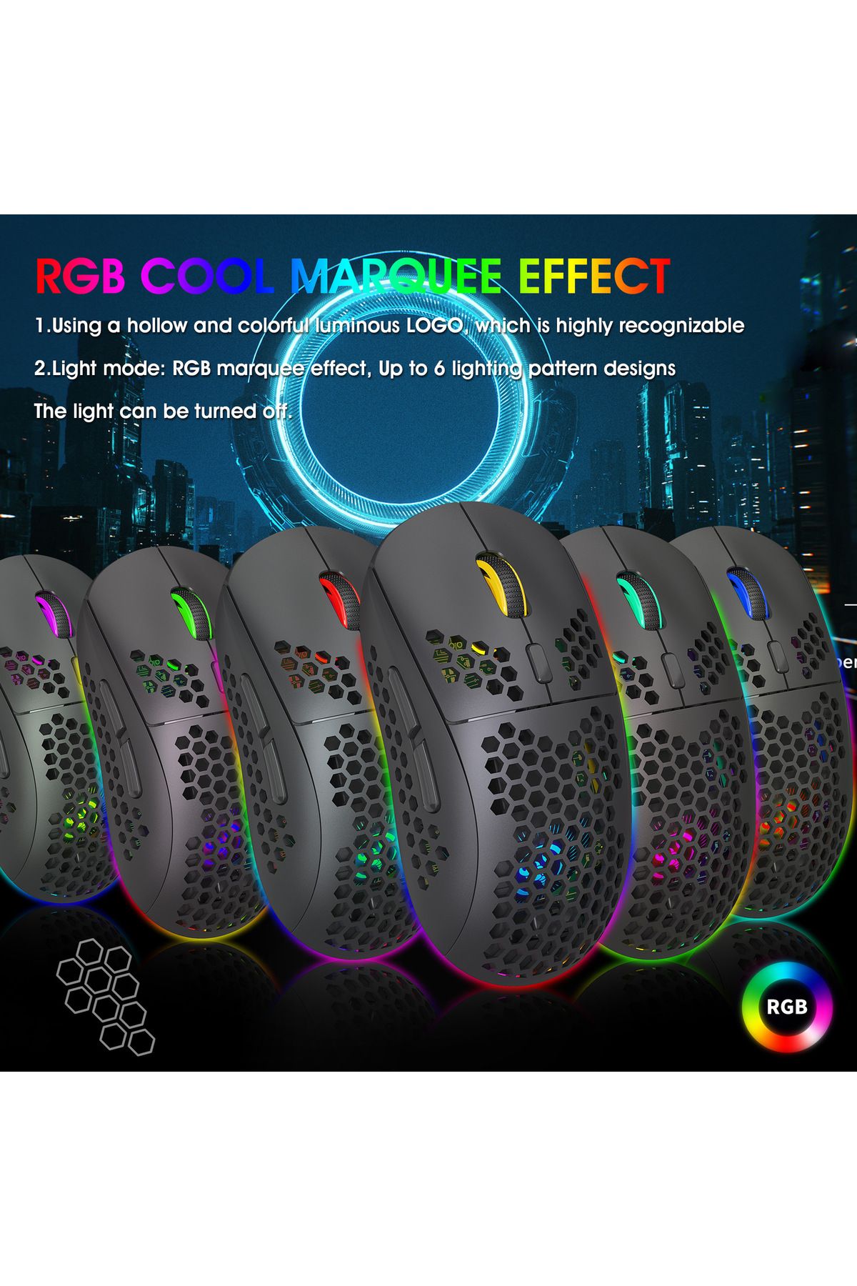 FlashHawk-Wireless Bluetooth Gaming Mouse Rgb Lighting Mouse with 4 Adjustable DPI for Desktop Laptop Black 7