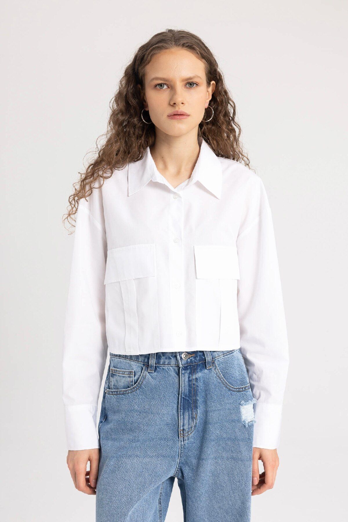 DeFacto-Μακρυμάνικο πουκάμισο Basic Poplin Crop - C2355ax24sp 3