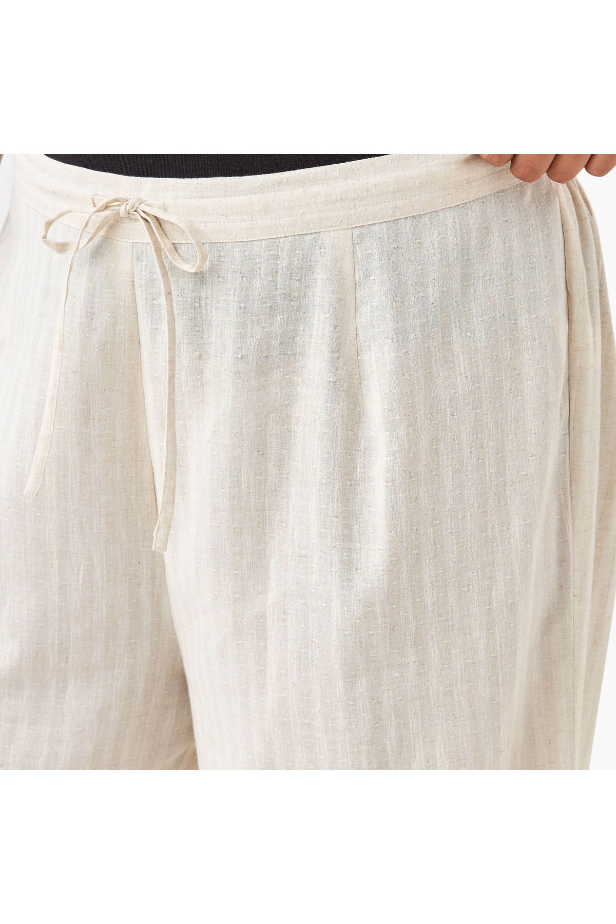 Ulla Popken-Plus Size Ulla Popken Textured Wide Leg Pants with Drawstring Closure 4