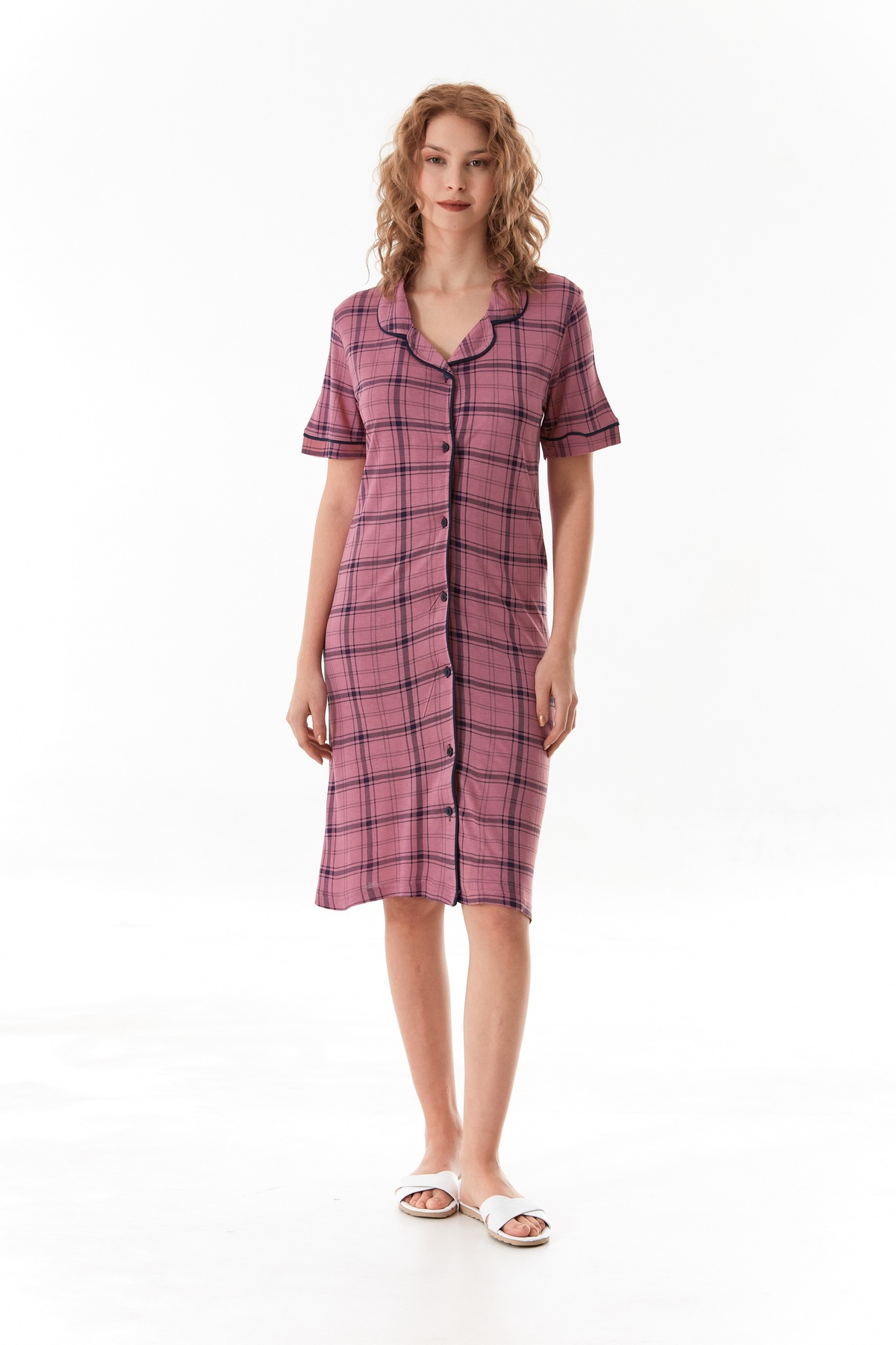 CALİA Kadın Boydan Düğmeli Viskon Kumaş Gecelik Elbise ( Uyku bandı Hediyeli )