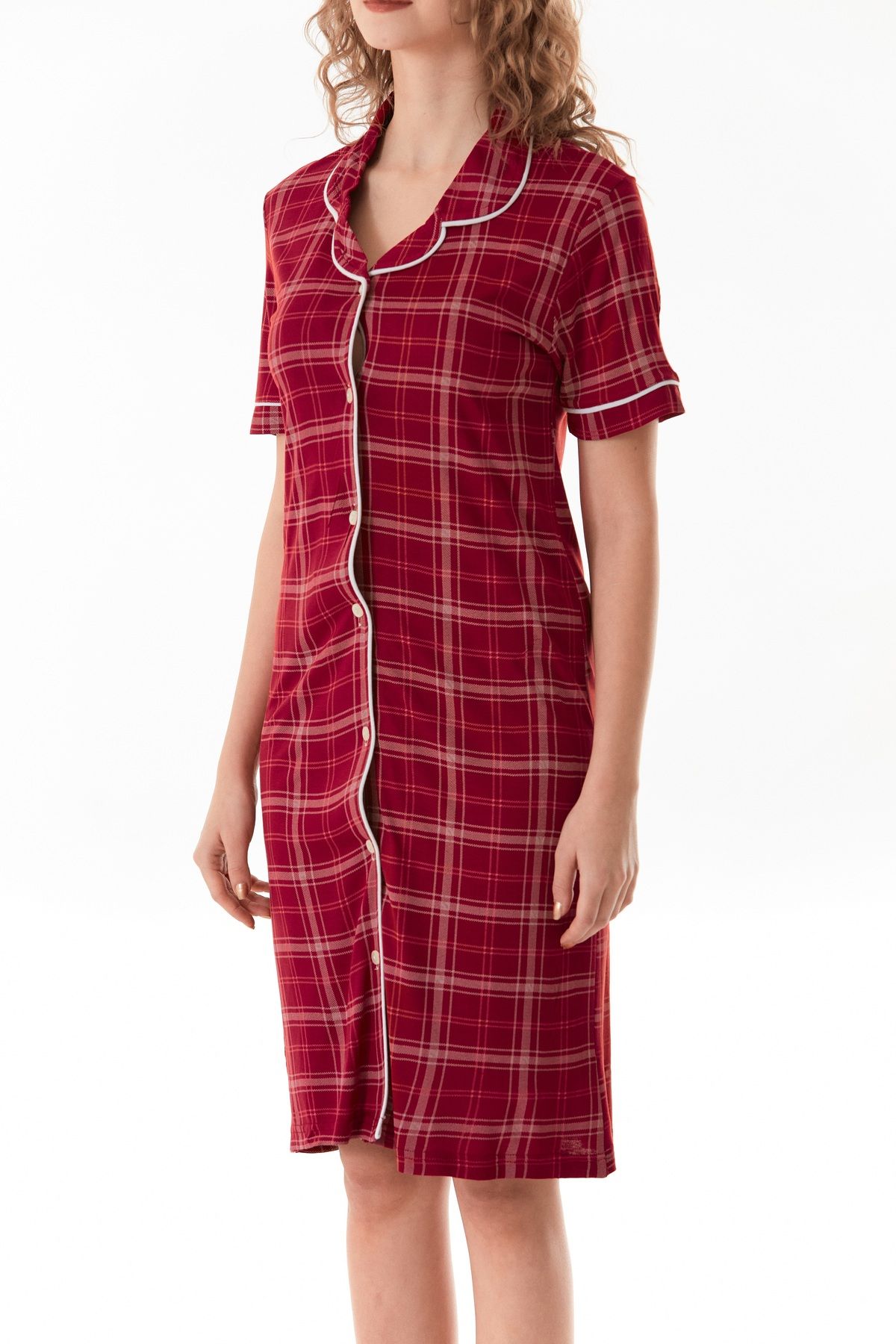 CALİA-Women's Buttoned Viscose Fabric Nightgown Dress (with Sleeping Headband Gift) 4