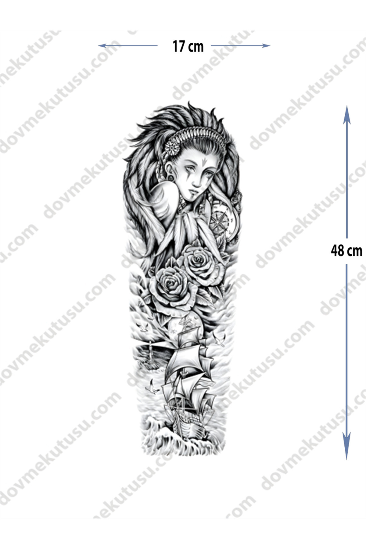 pivok Geçici Kol Kaplama-kadın Ve Gül Figür Geçici Dövme Tattoo(STICKER)