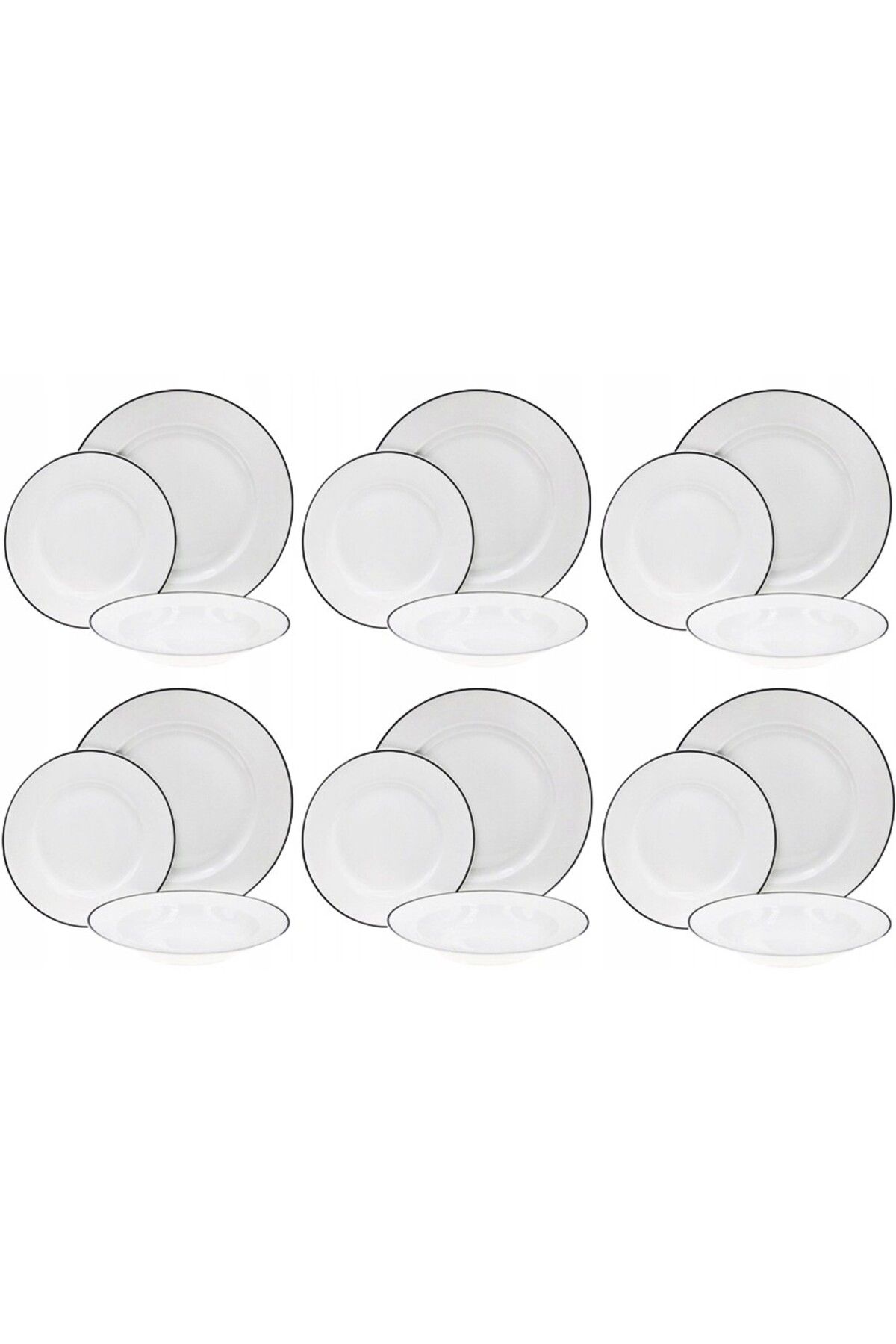 Tavola-White Porcelain Dinner Set 18 Pcs Farfurii Dining Set Plate Set Dishwasher Microwave Safe Black Line 2