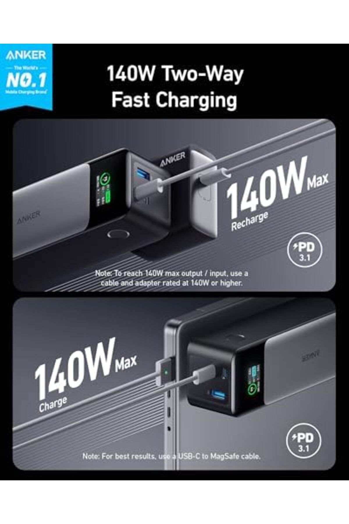 Anker-737 Power Bank (PowerCore 24K), 24,000mAh 3-Port Portable Charger with 140W Output 6