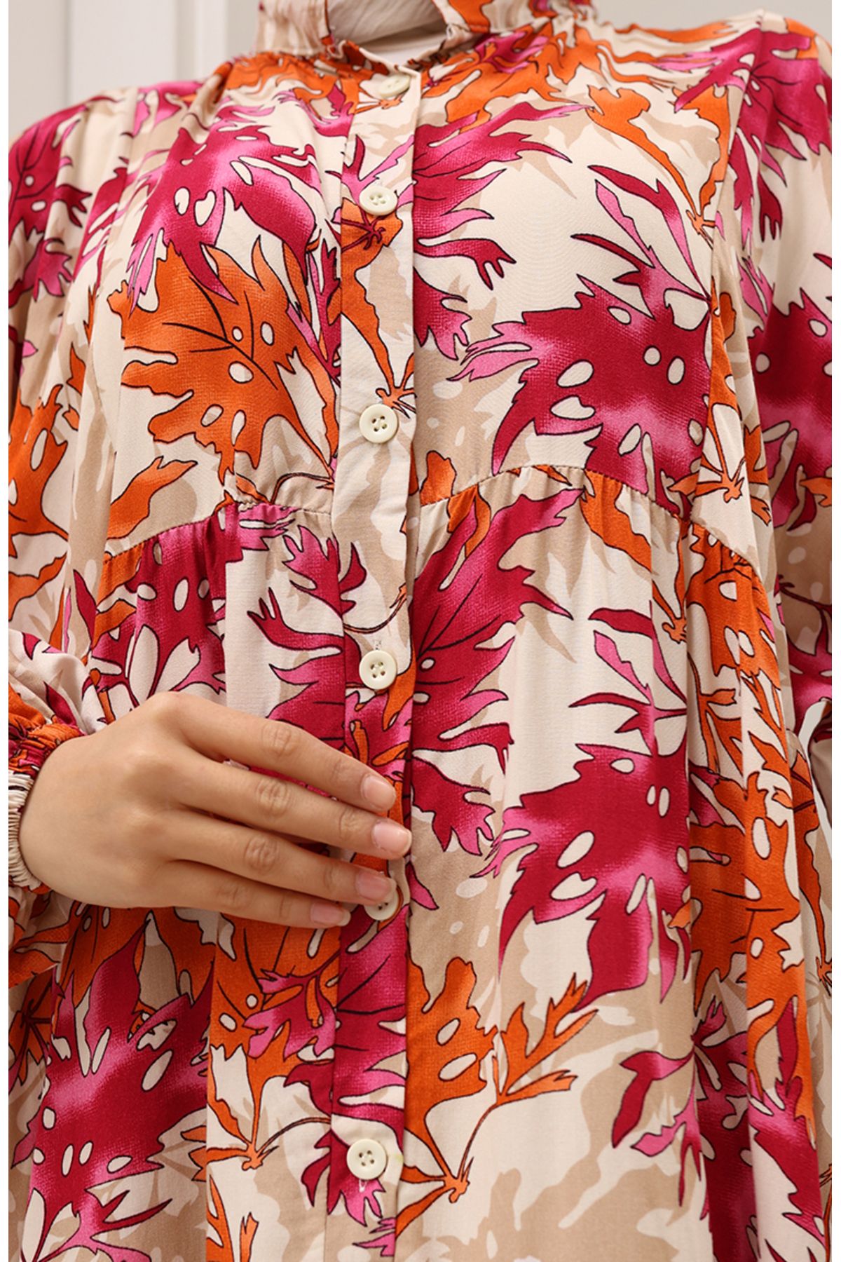 sefamerve-Alaçatı Pattern Buttoned Dress 2021-05 Fuchsia Tile 4