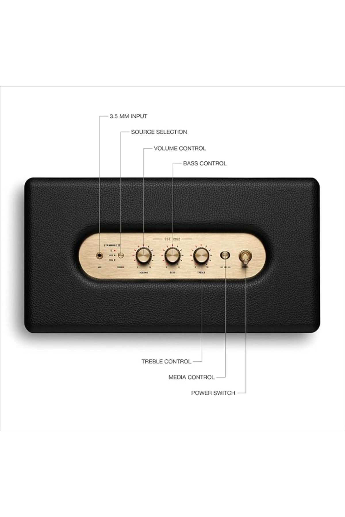 Marshall-Marshall Stanmore III Wireless Stereo Speaker, Bluetooth 5.2, RCA Input, Room-Filling Sound – Black 5