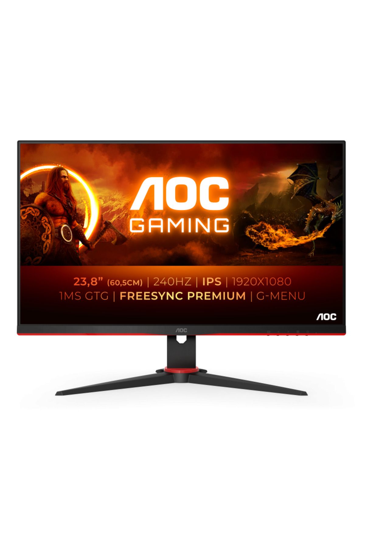 Aoc-Monitor gaming LED IPS AOC 23.8inch, Full HD, DisplayPort, 240Hz, FreeSync Premium, Vesa, Negru/Rosu 2