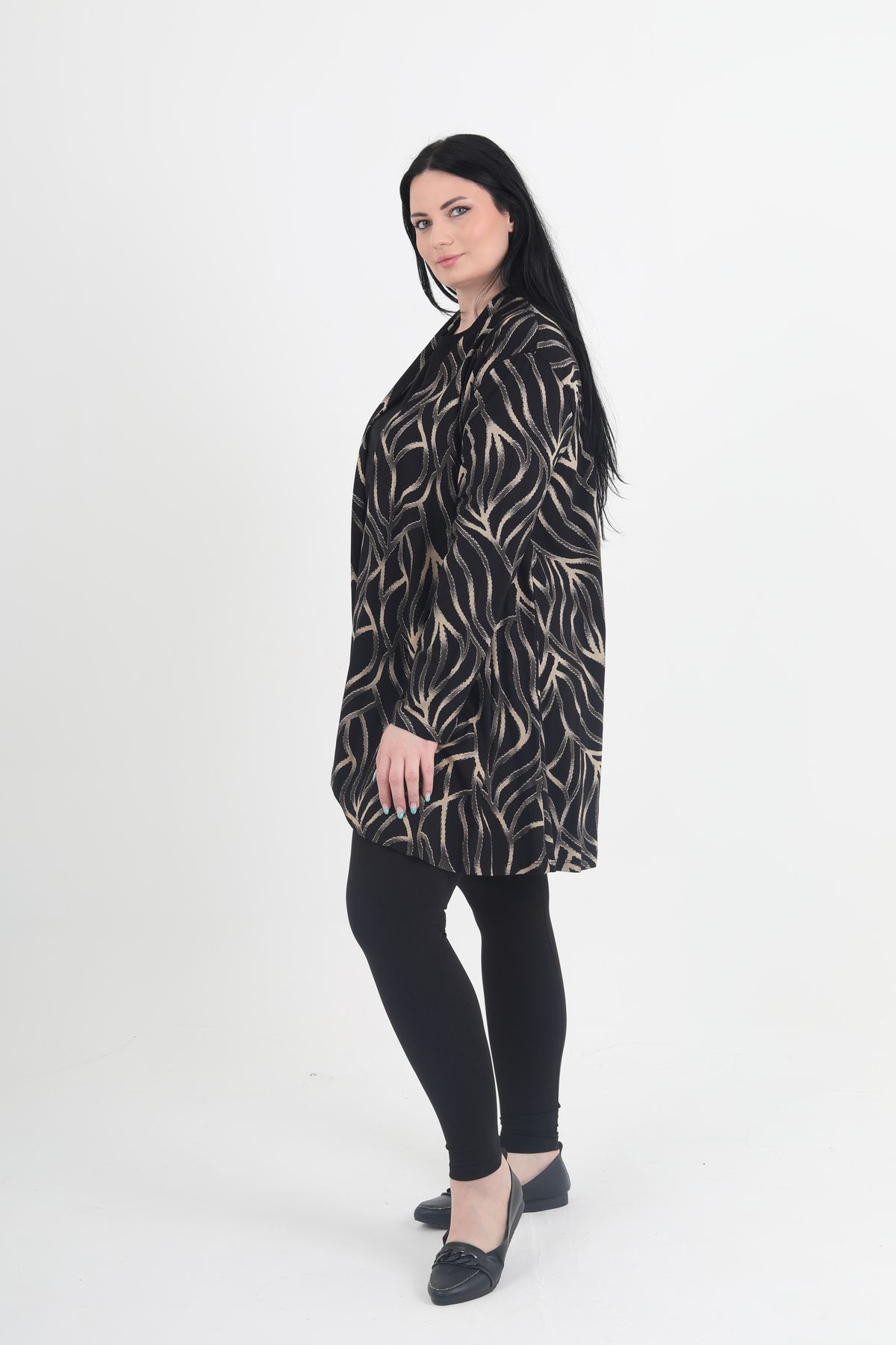 GNR-Glitter Patterned Large Size Combed Cotton Cardigan Inside and Outside Set 3