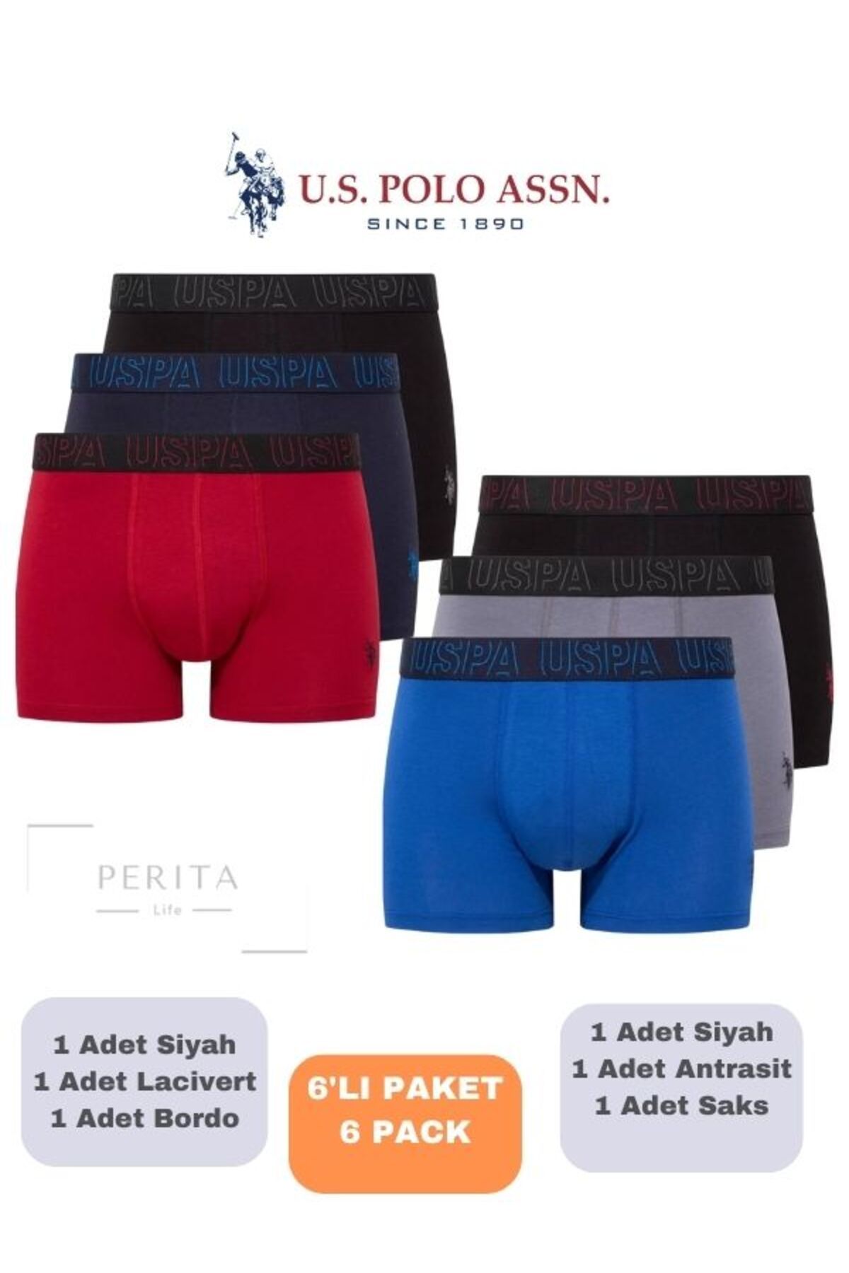 مردانه، دارای مجوز، USPA، مودال-پنبه، ست باکسر 6 تکه U.S. Polo Assn.