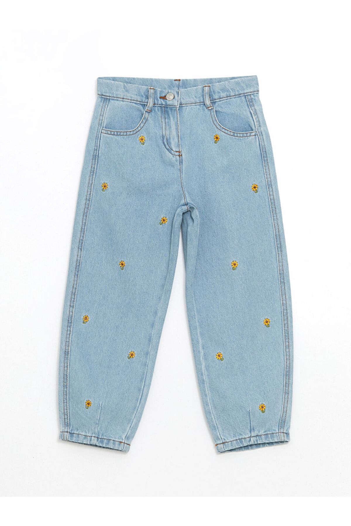 Lcw Kids Mavi Beli Ayarlanabilir Çiçekli Kız Çocuk Jean Pantolon