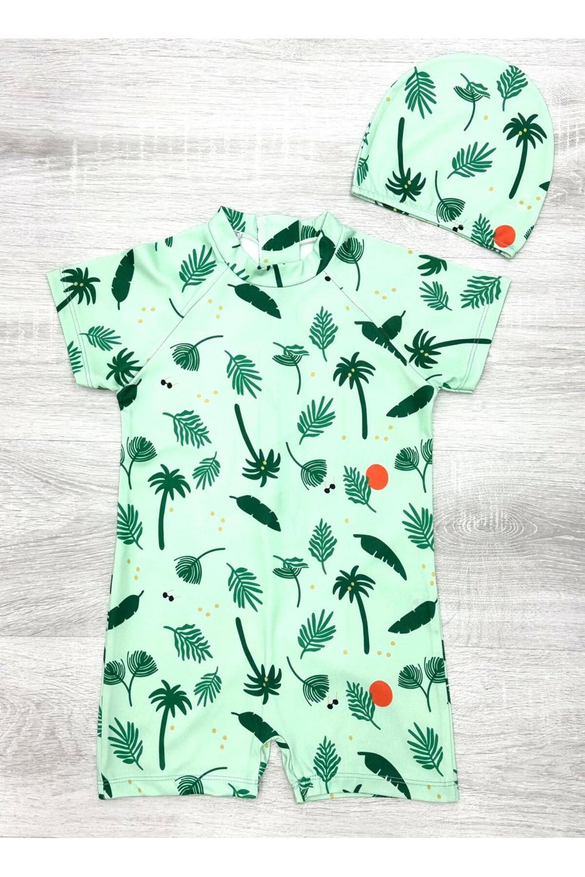 ZAYA Set De Costum De Baie Și Costum De Baie Din 2 Piese, Cu Uscare Rapidă, Cu Model De Palmieri Și Frunze Pentru Fetiță Și Copil Masculin - 5–6 years