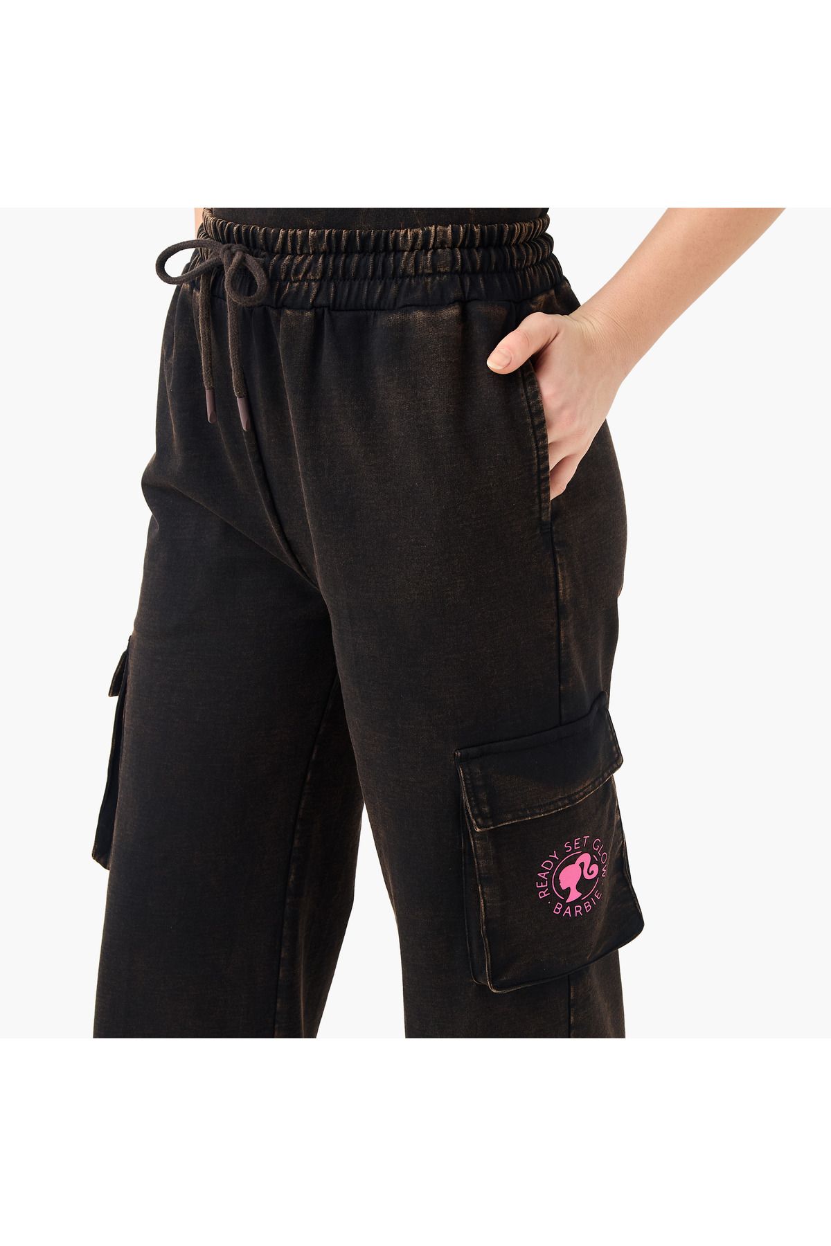 SP Characters-Barbie Print Cargo Joggers with Drawstring Closure 4
