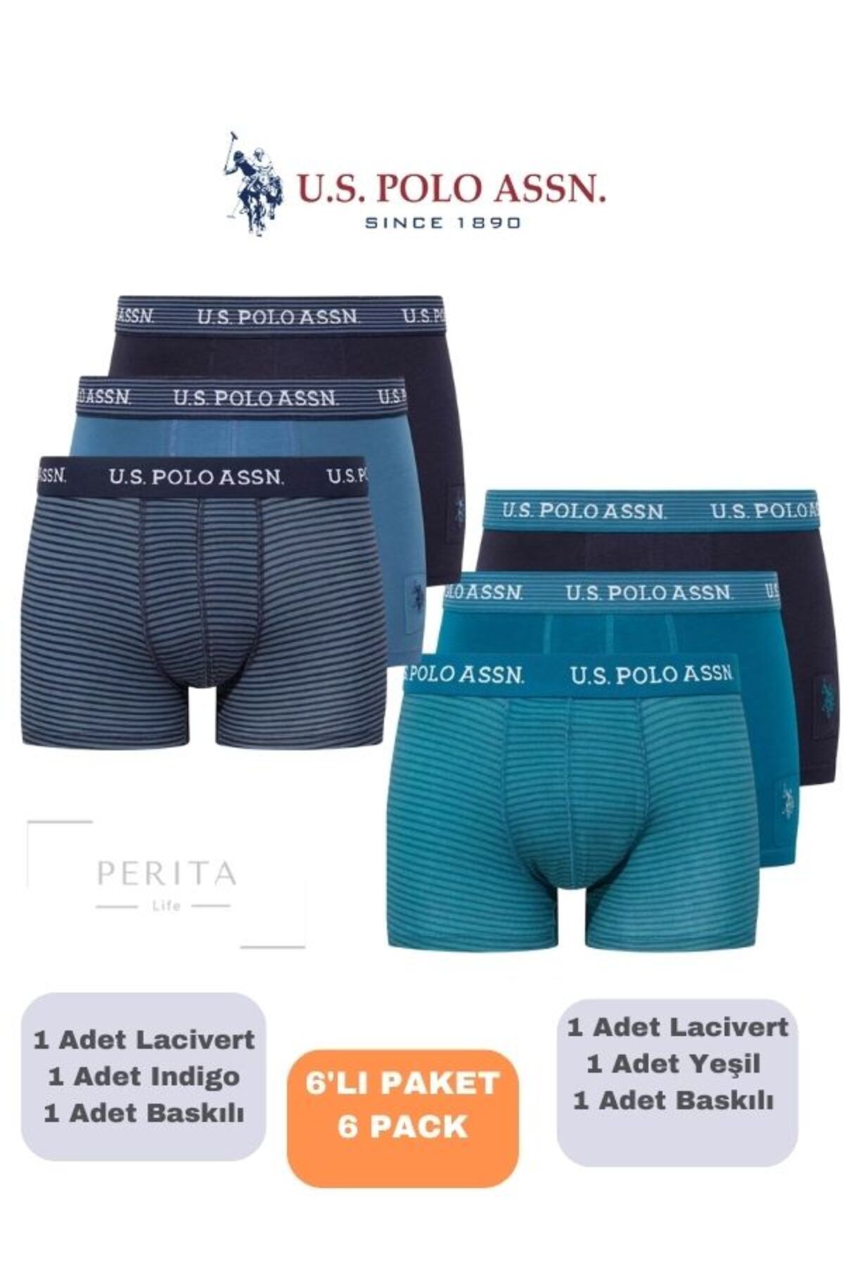 مردانه، دارای مجوز، USPA، مدل-پنبه، ست باکسر 6 تکه (جعبه دار) U.S. Polo Assn.