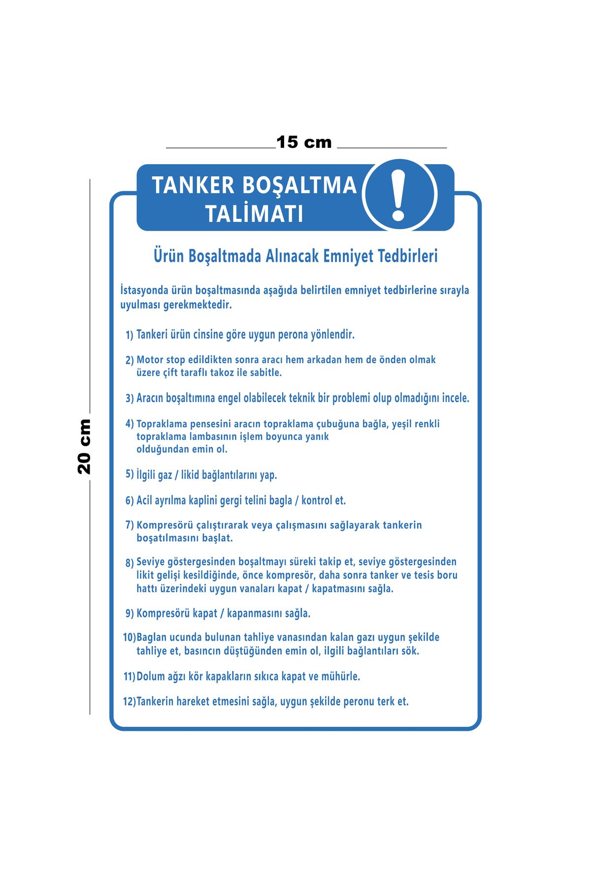 Lucena-Metal Tanker Unloading Instruction 15 cm X 20 cm Warning Sign Direction Sign 1