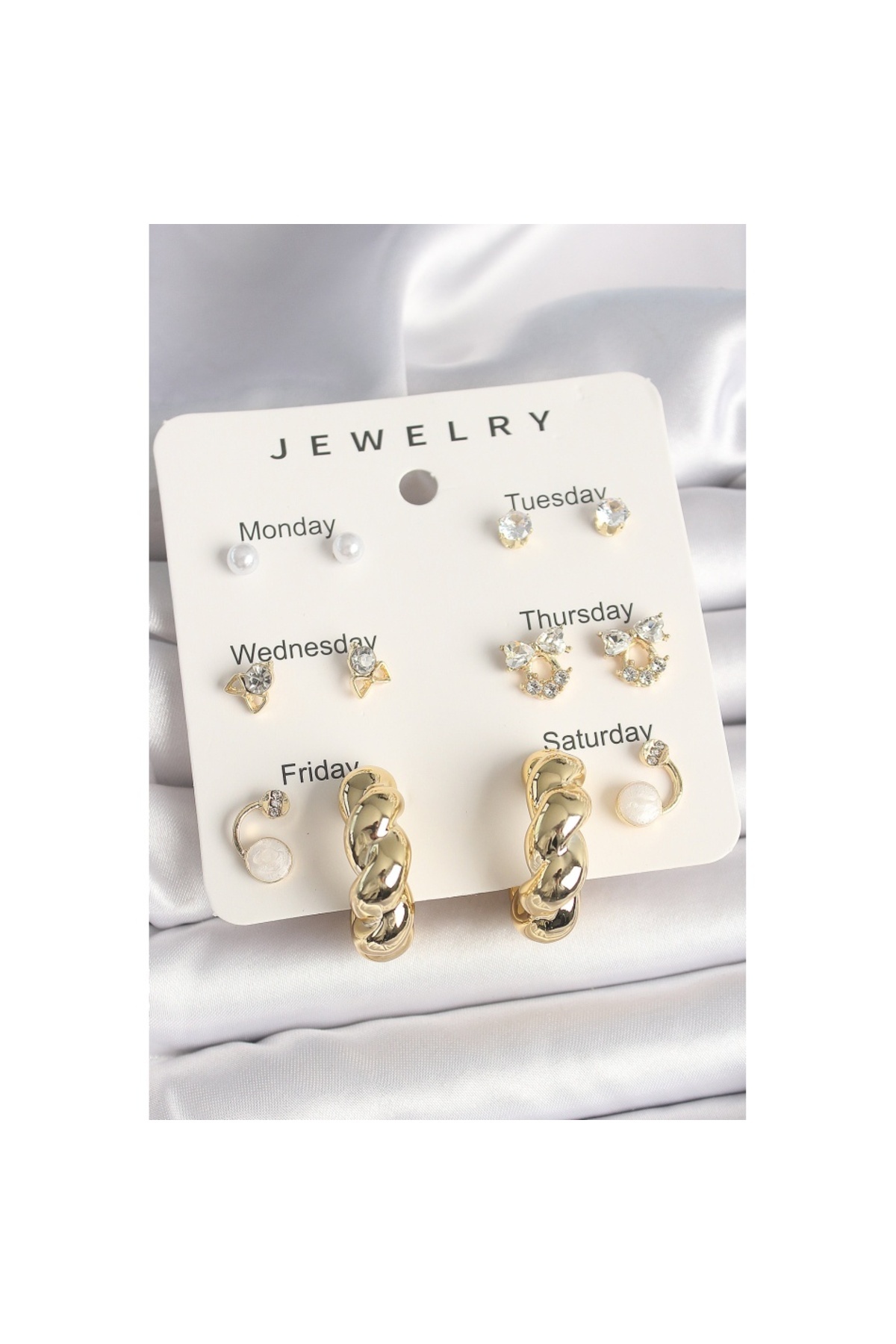 Skygo-Brass Gold Color Zircon Stone Spiral Hoop Model 7-Piece Women's Earring Set - Tj-Bkp10324 1