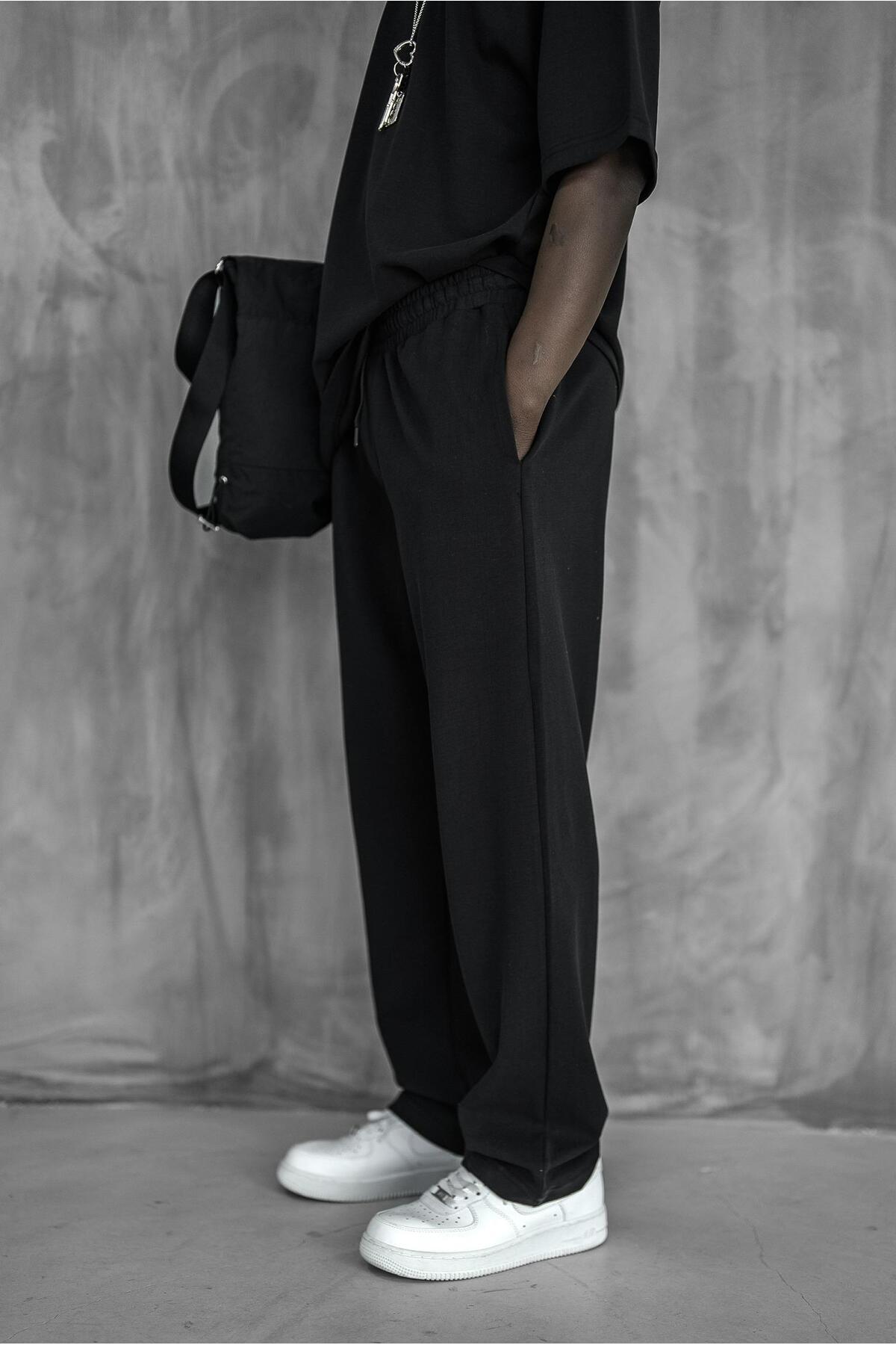 ablukaonline-Men's Regular Fit Elastic Waist Comfortable Tracksuit Black 5